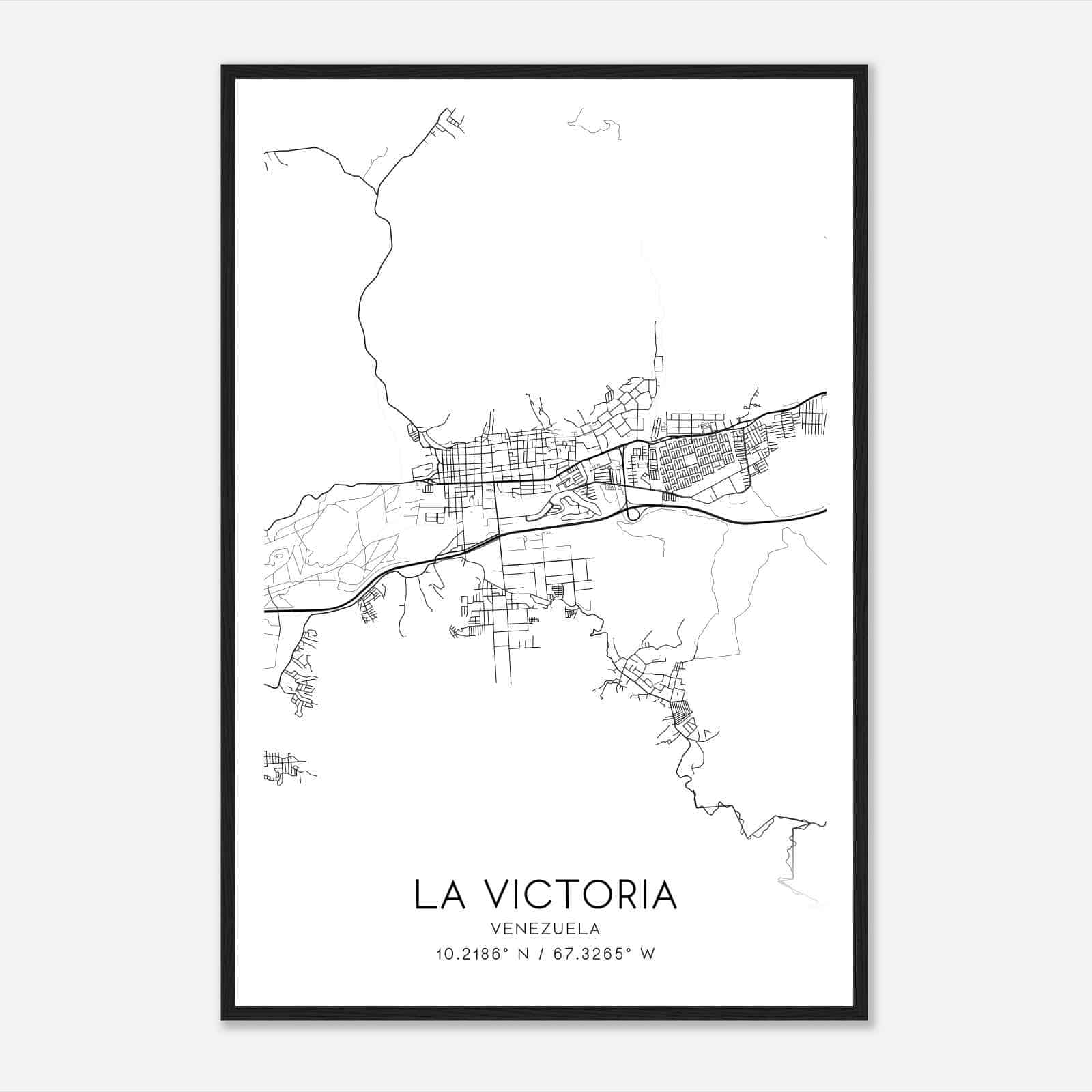 La Victoria Venezuela Map Poster, La Victoria City Road Wall Art Print
