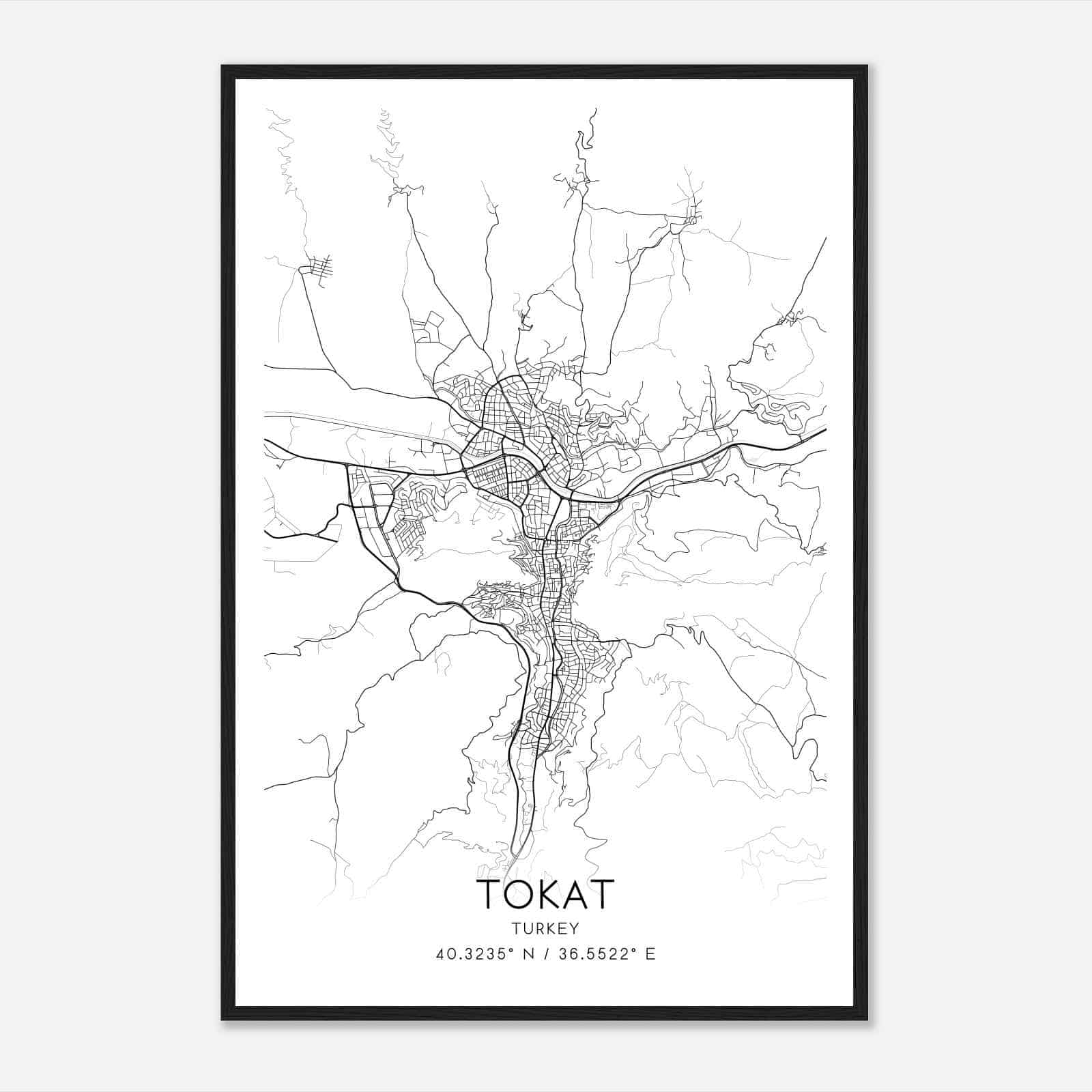 Tokat Turkey Map Poster, Tokat City Road Wall Art Print