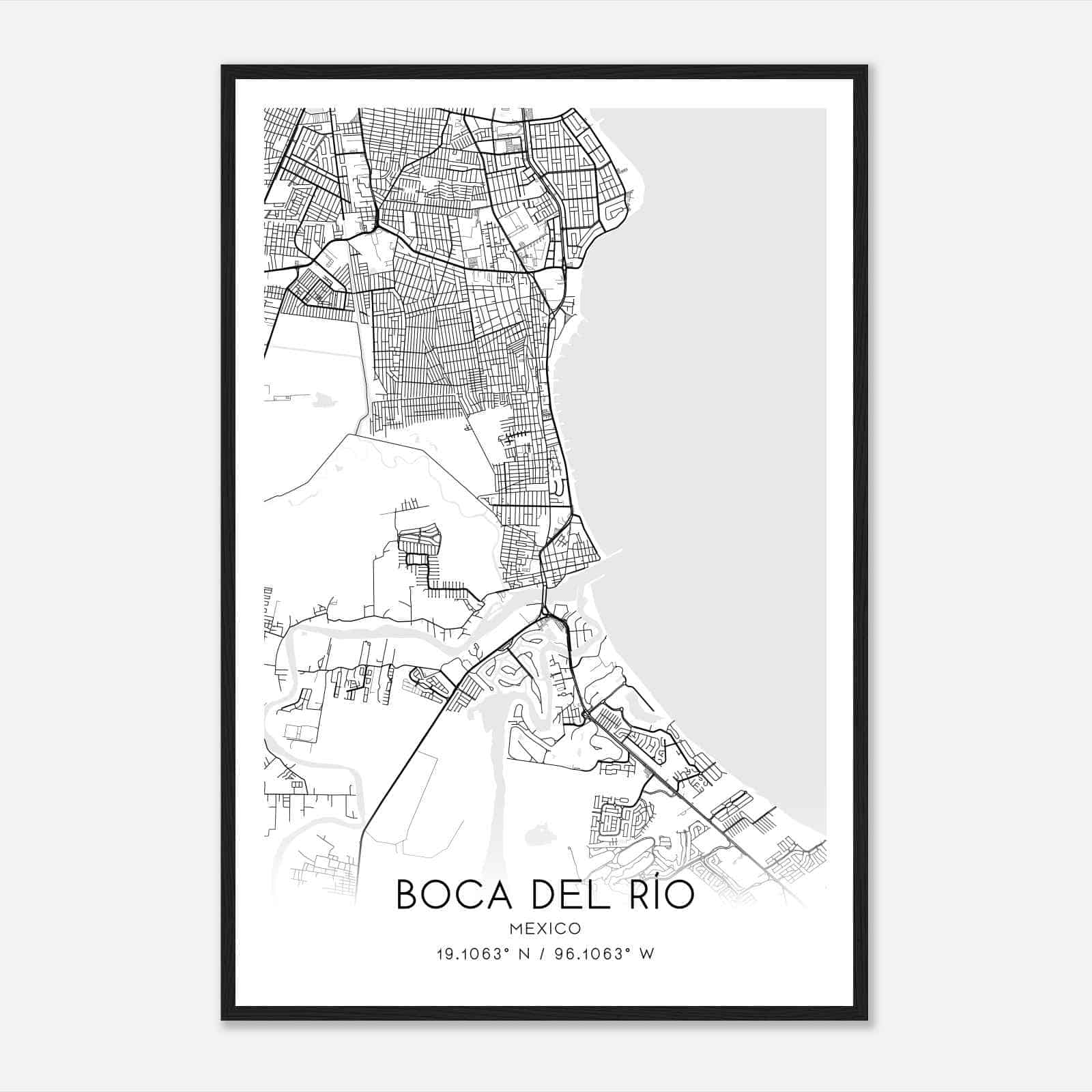 Boca del Rio Mexico Map Poster, Boca del Rio City Road Wall Art Print