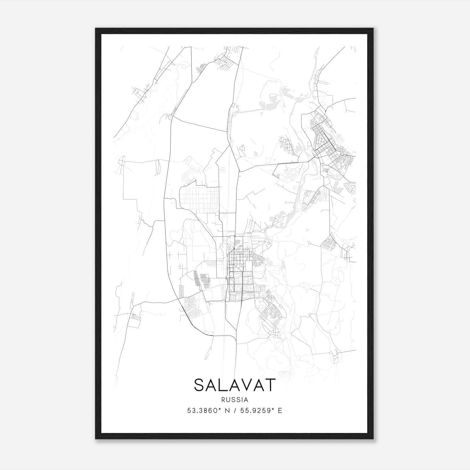 Salavat Russia Map Poster, Salavat City Road Wall Art Print