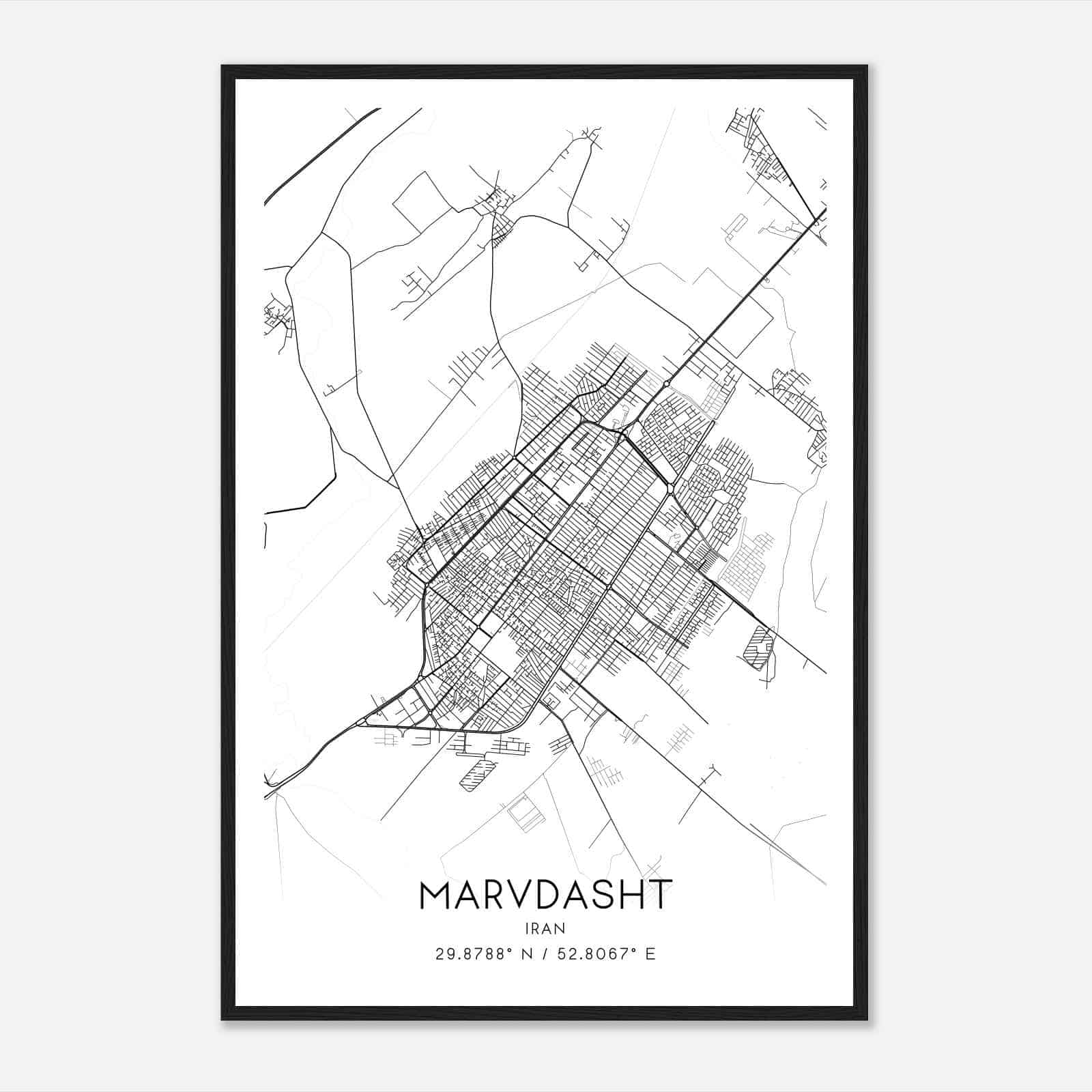 Marvdasht Iran Map Poster, Marvdasht City Road Wall Art Print