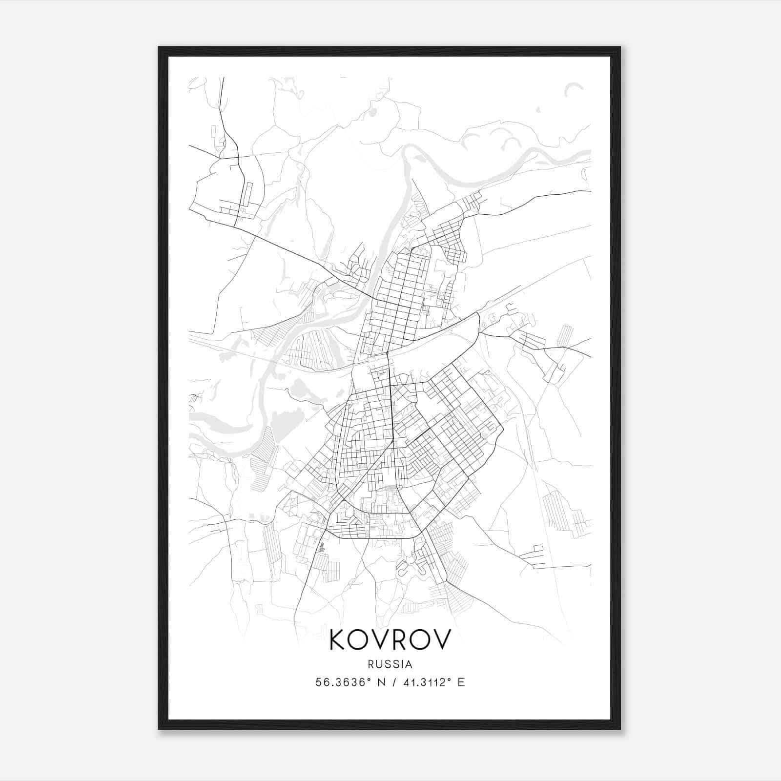 Kovrov Russia Map Poster, Kovrov City Road Wall Art Print