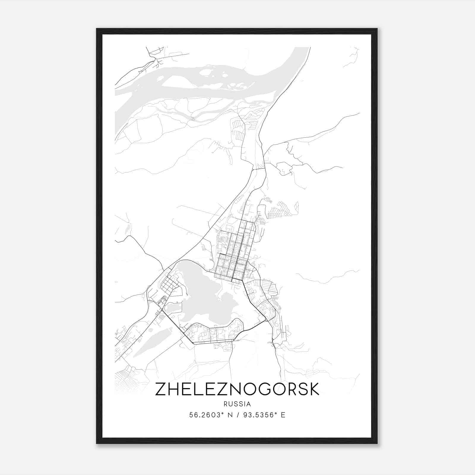 Zheleznogorsk Russia Map Poster, Zheleznogorsk City Road Wall Art Print