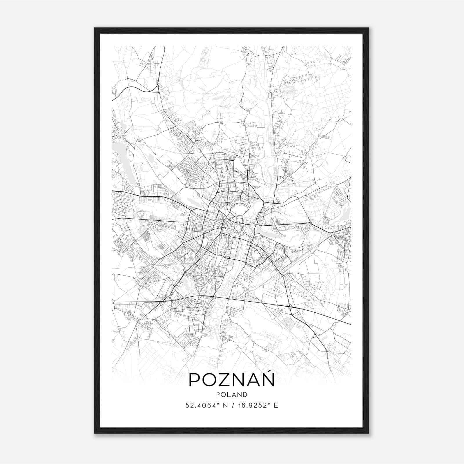 Poznan Poland Map Poster, Poznan City Road Wall Art Print