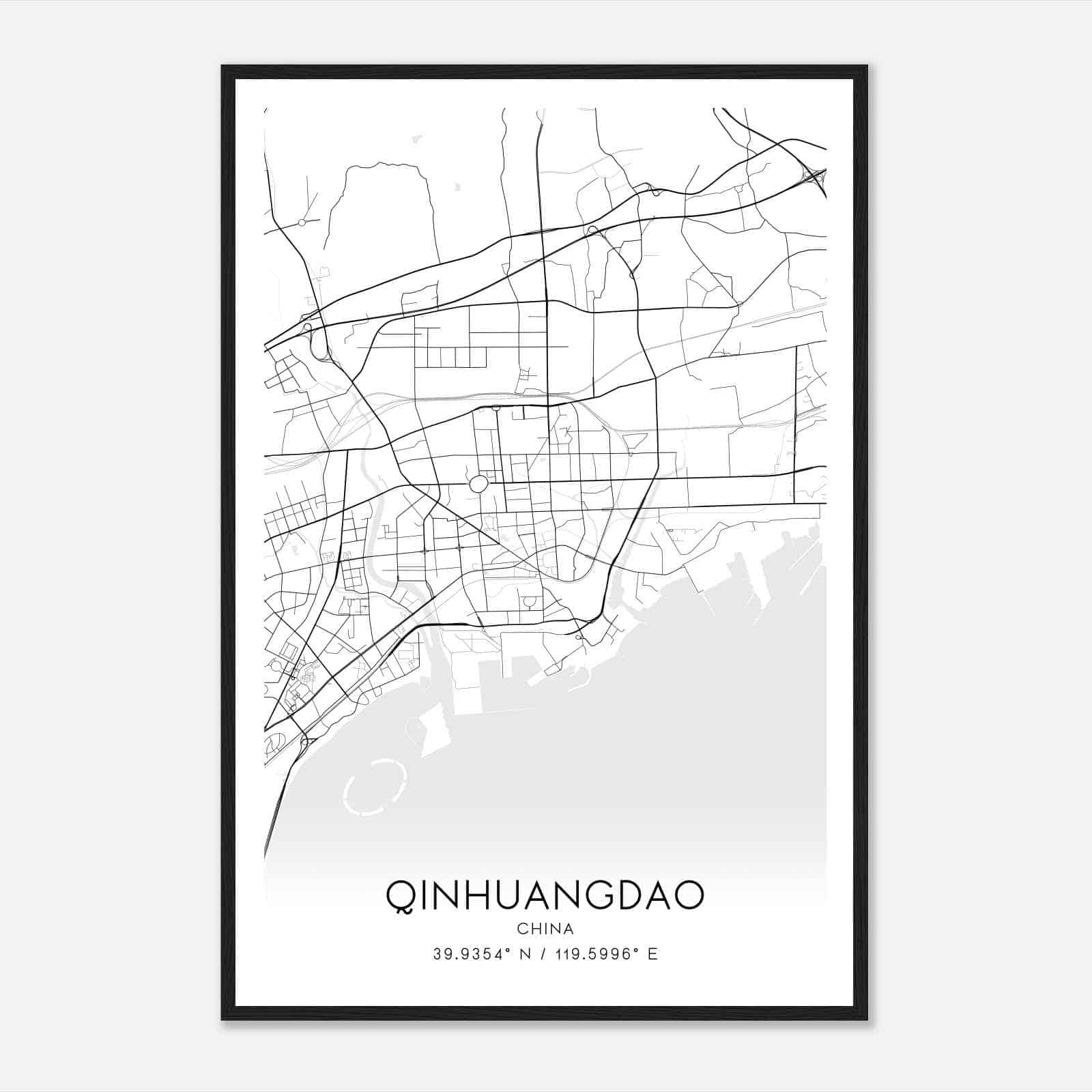 Qinhuangdao China Map Poster, Qinhuangdao City Road Wall Art Print