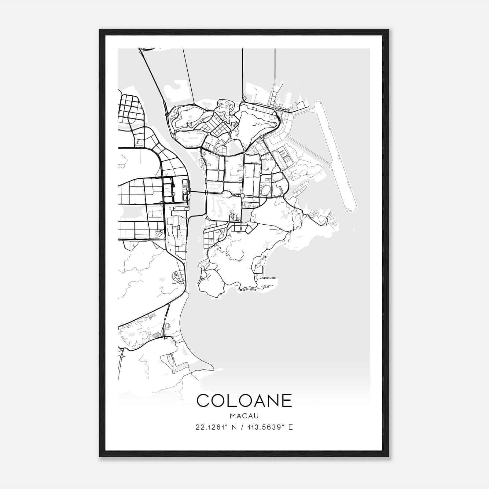 Coloane Macau Map Poster, Coloane City Road Wall Art Print