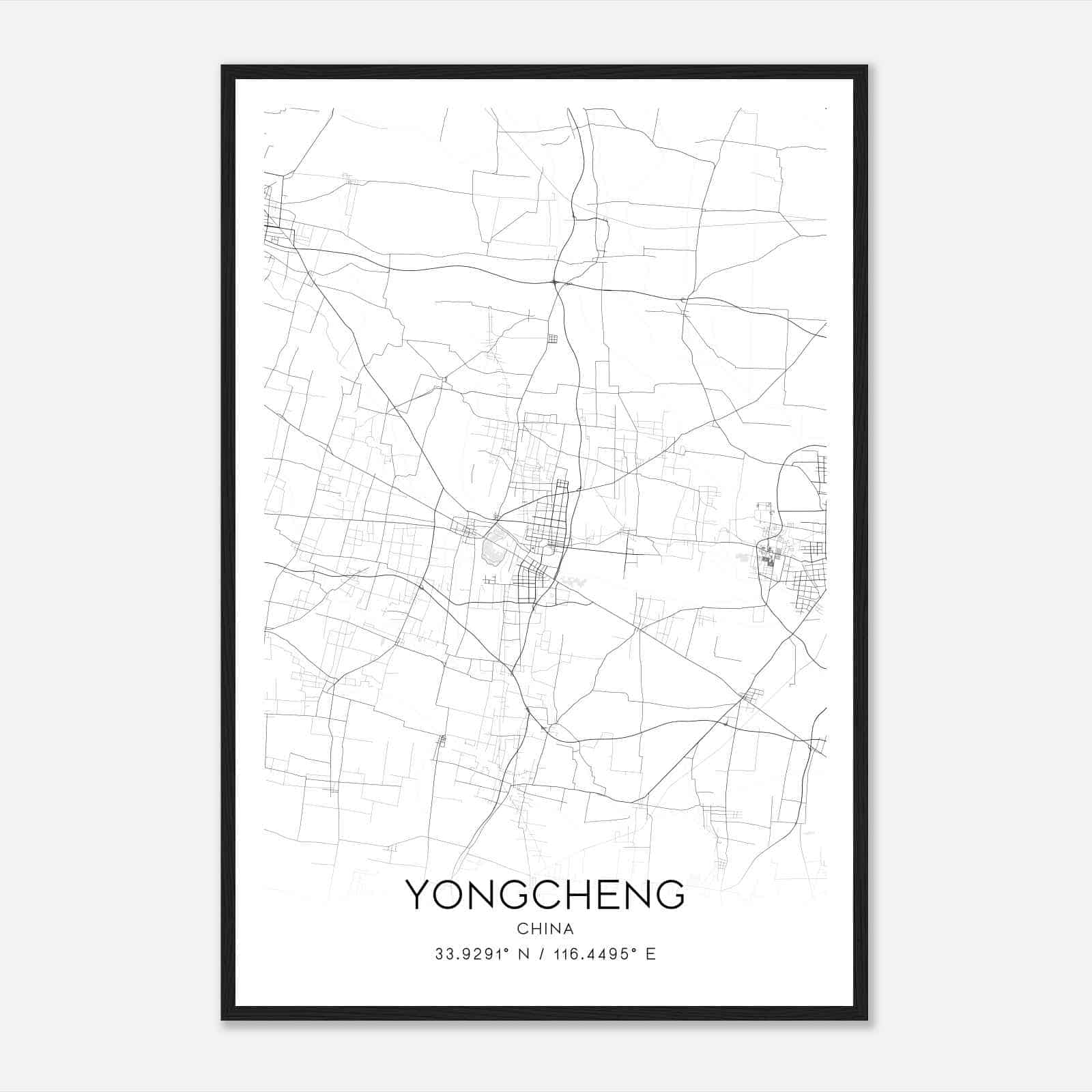 Yongcheng China Map Poster, Yongcheng City Road Wall Art Print