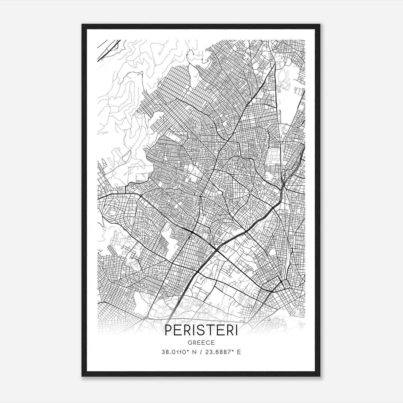 Peristeri Greece Map Poster, Peristeri City Road Wall Art Print