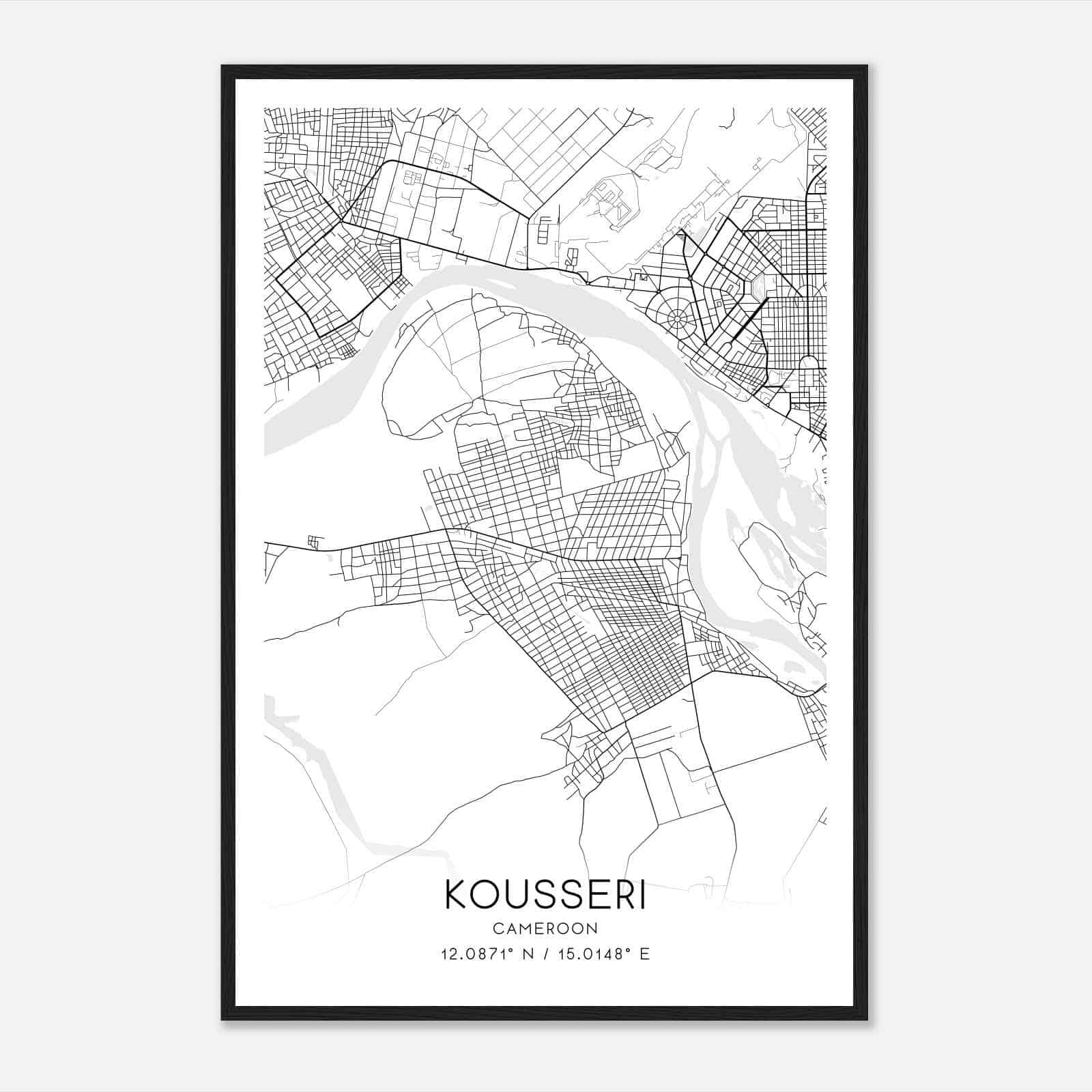 Kousseri Cameroon Map Poster, Kousseri City Road Wall Art Print