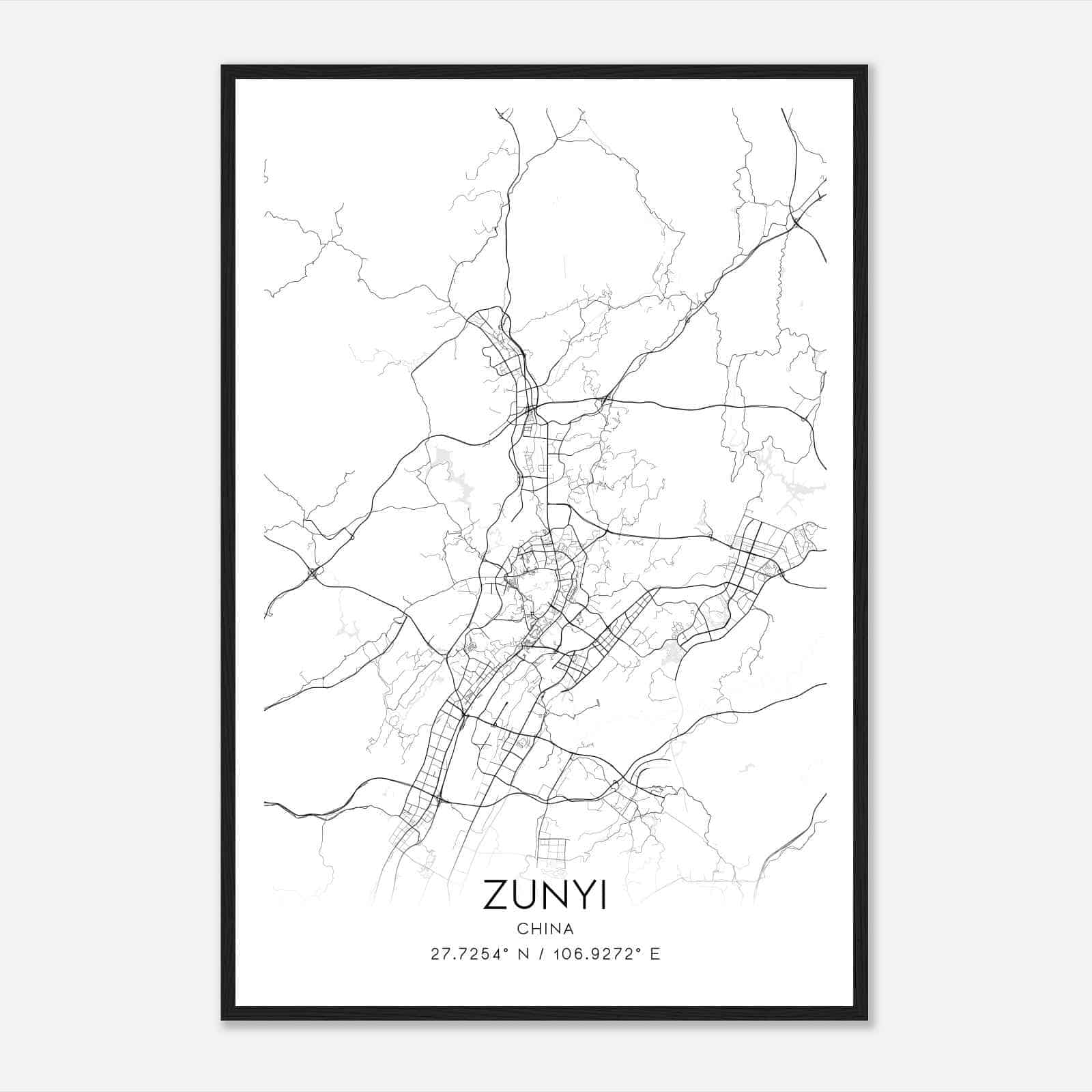 Zunyi China Map Poster, Zunyi City Road Wall Art Print