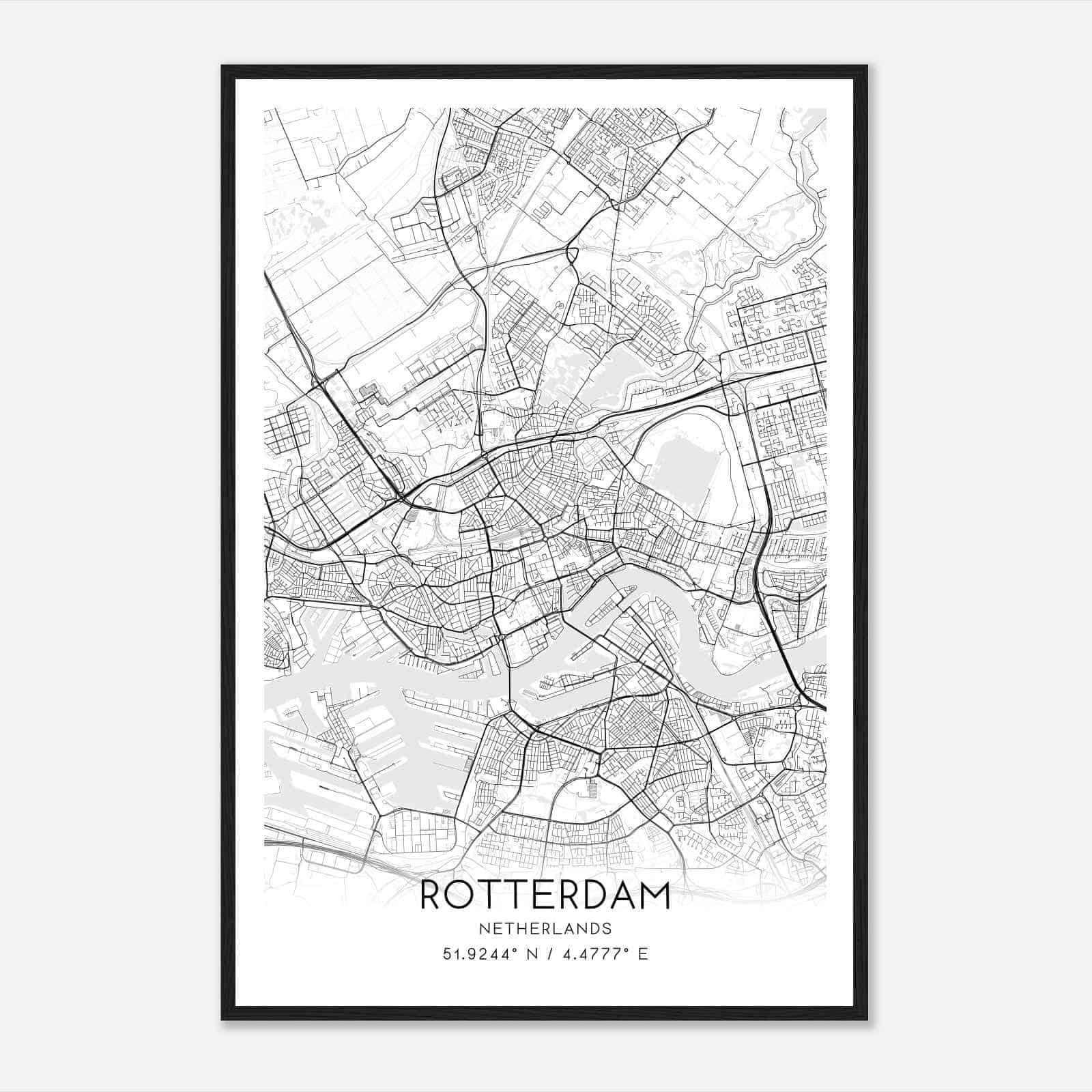 Rotterdam Netherlands Map Poster, Rotterdam City Road Wall Art Print