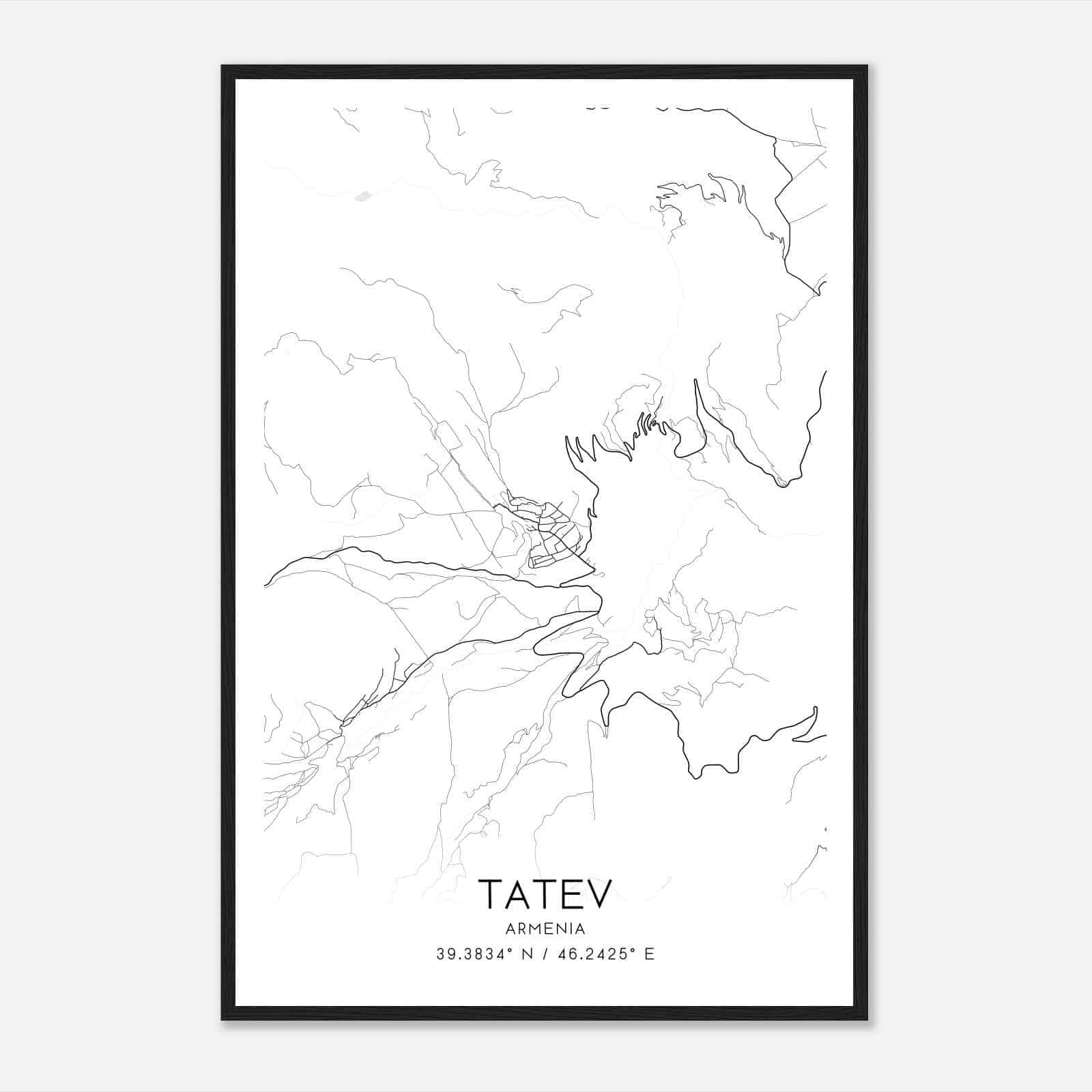 Tatev Armenia Map Poster, Tatev City Road Wall Art Print