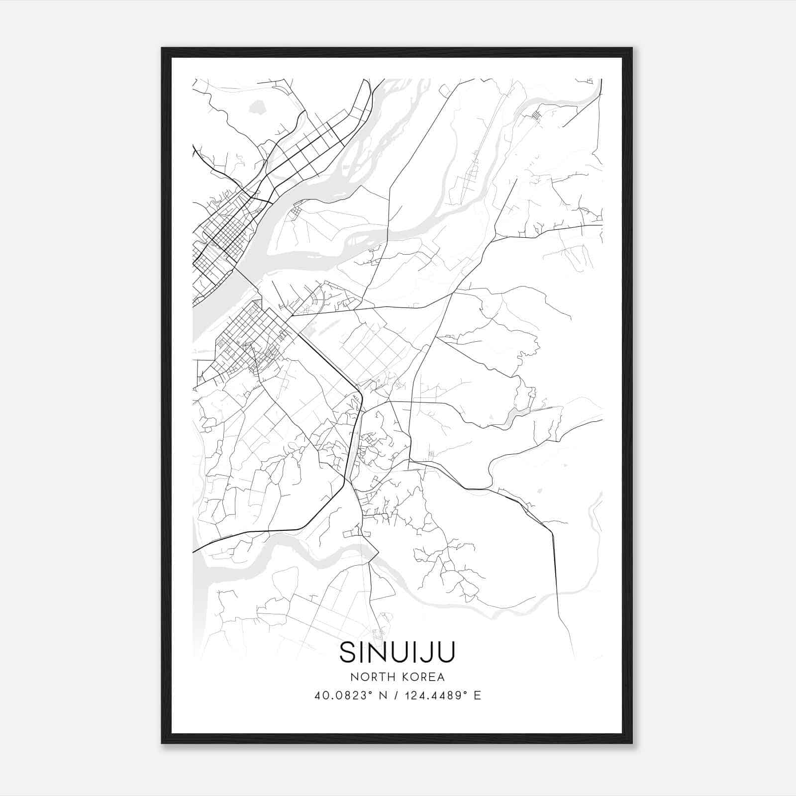Sinuiju North Korea Map Poster, Sinuiju City Road Wall Art Print