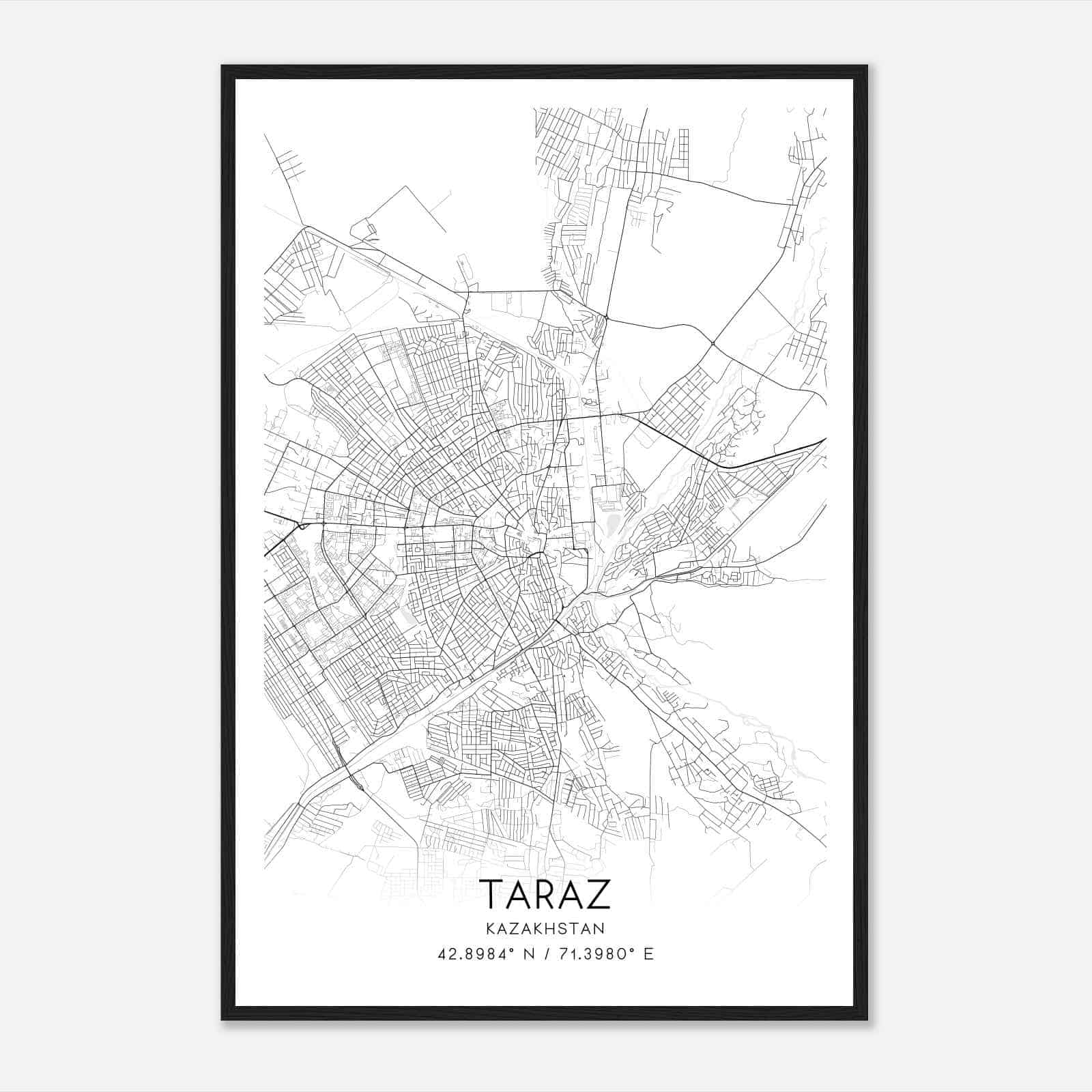 Taraz Kazakhstan Map Poster, Taraz City Road Wall Art Print
