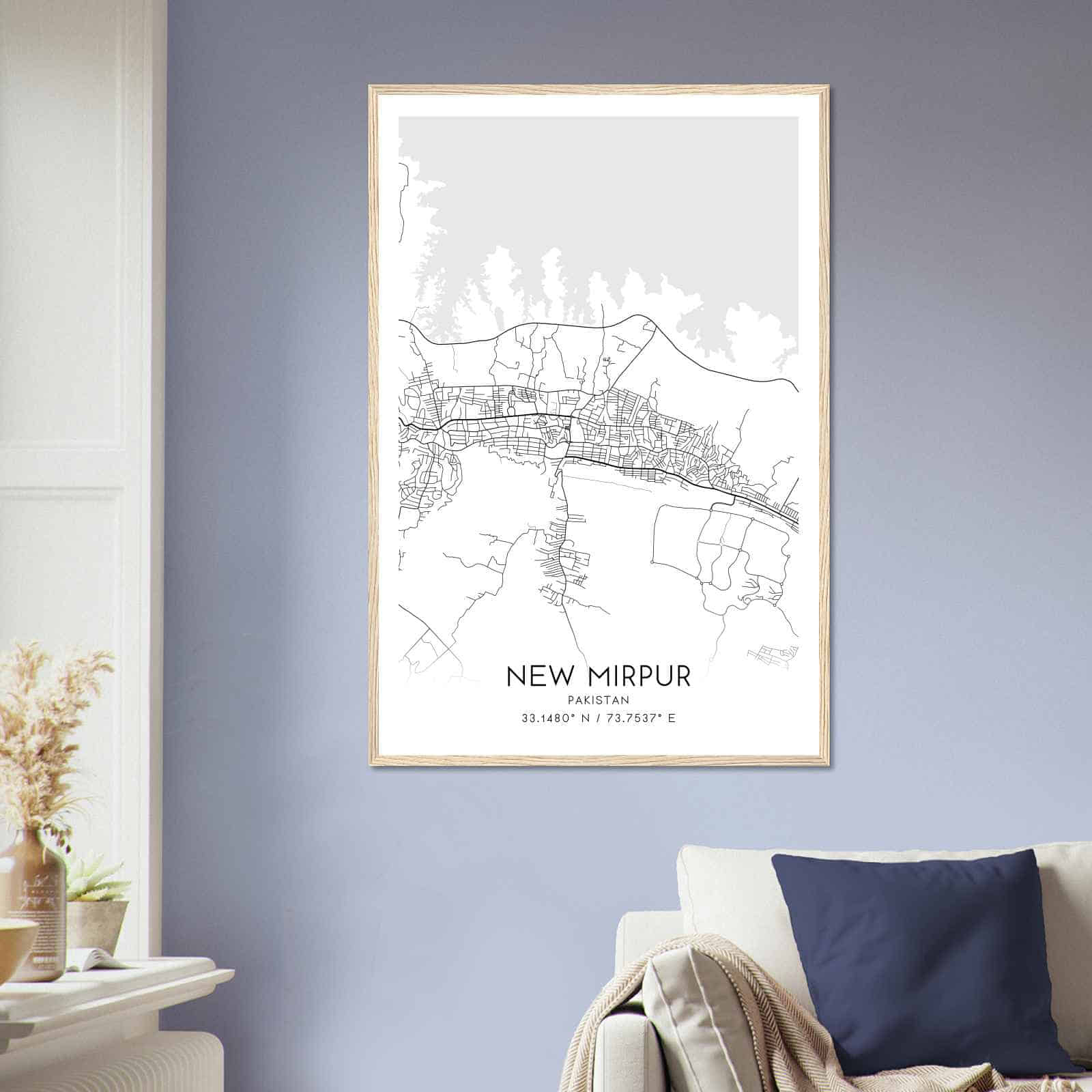 New Mirpur Pakistan Map Poster, New Mirpur City Road Wall Art Print