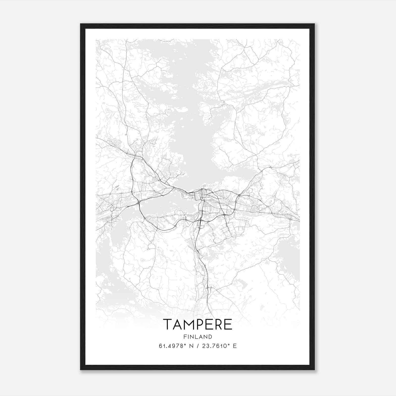 Tampere Finland Map Poster, Tampere City Road Wall Art Print