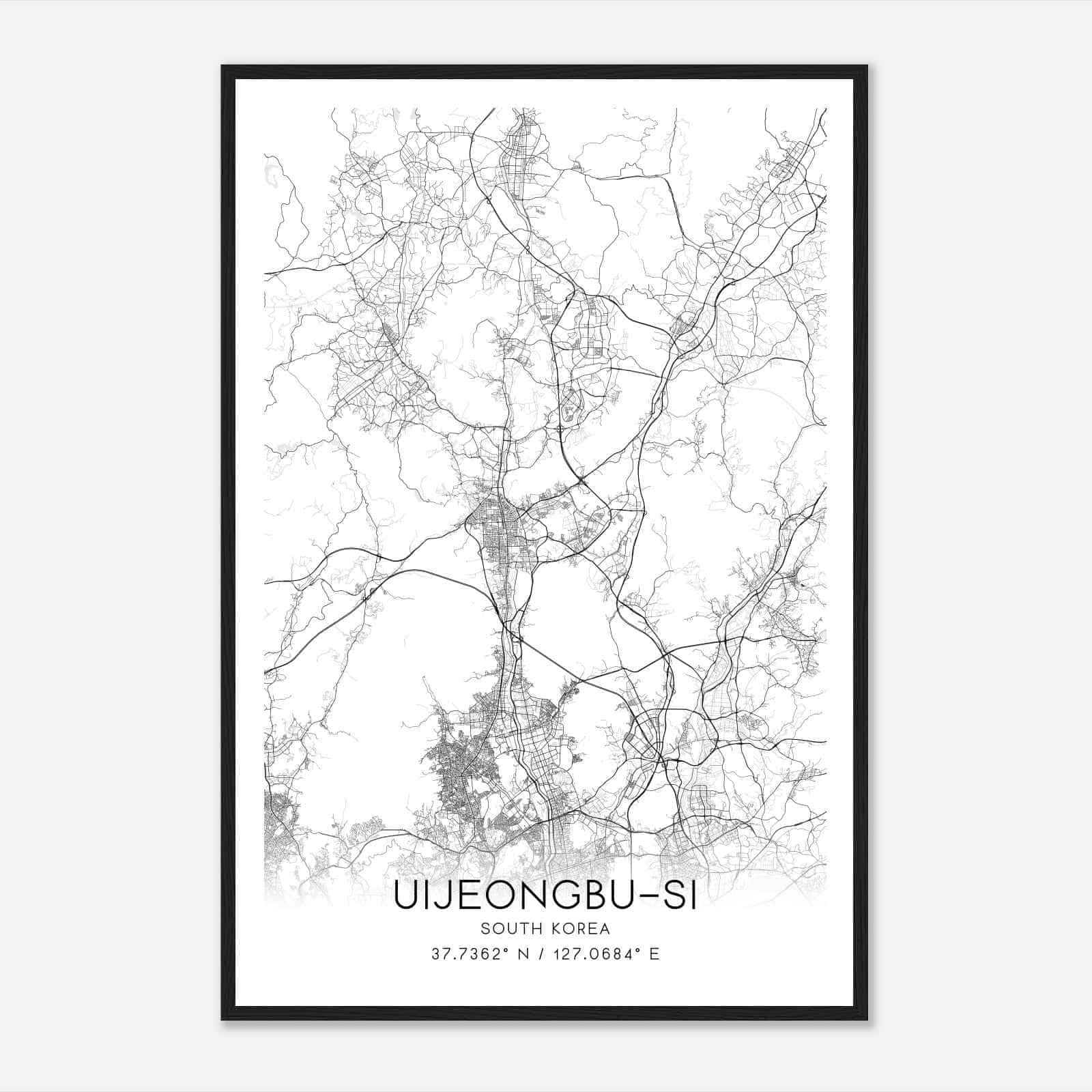 Uijeongbusi South Korea Map Poster, Uijeongbusi City Road Wall Art Print