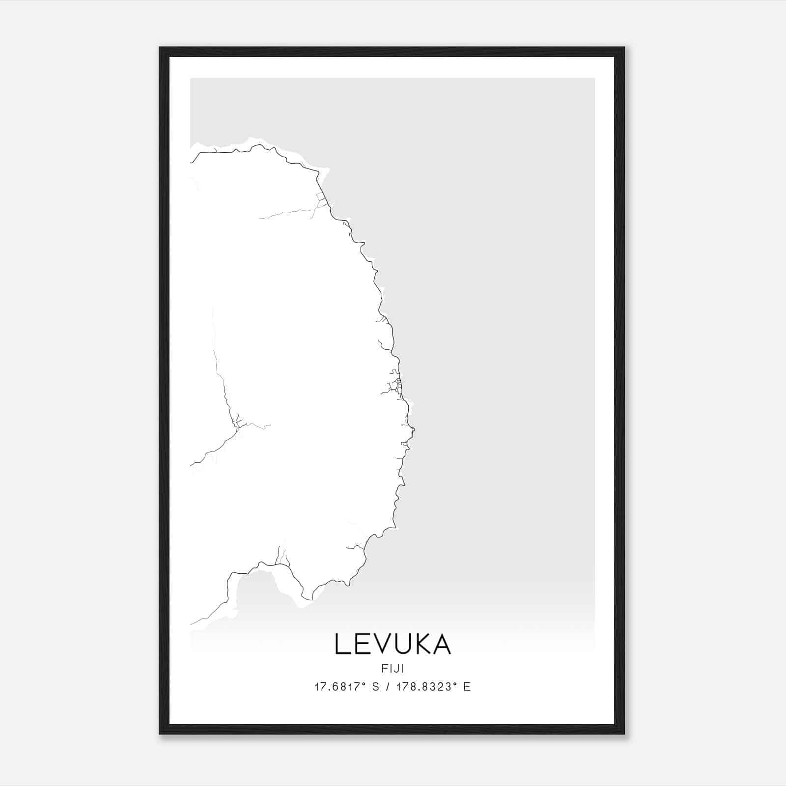 Levuka Fiji Map Poster, Levuka City Road Wall Art Print