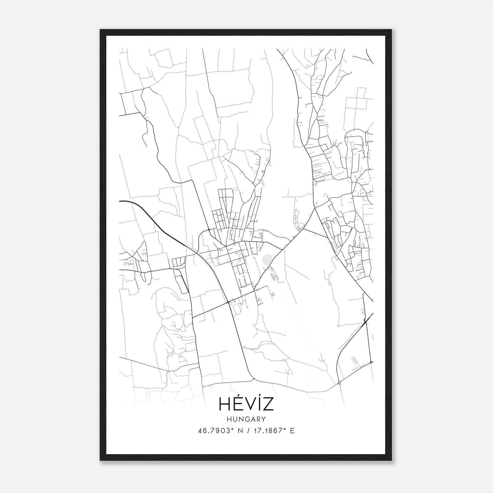Heviz Hungary Map Poster, Heviz City Road Wall Art Print