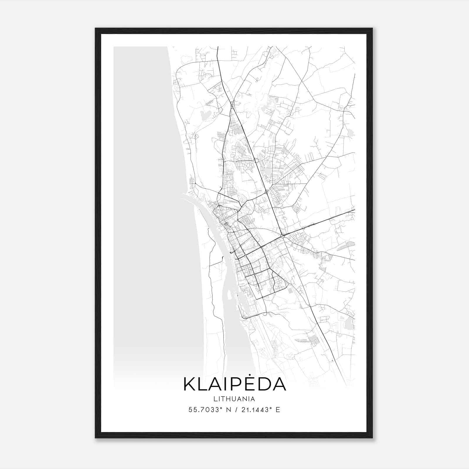 Klaipeda Lithuania Map Poster, Klaipeda City Road Wall Art Print