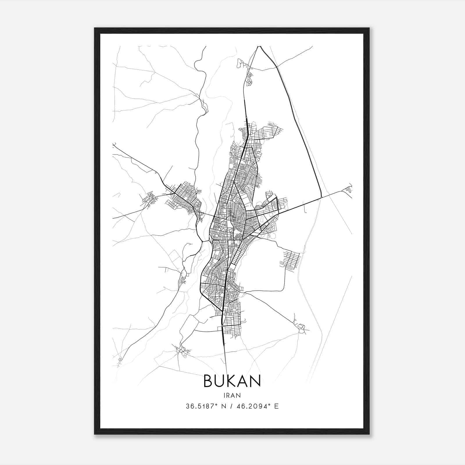 Bukan Iran Map Poster, Bukan City Road Wall Art Print