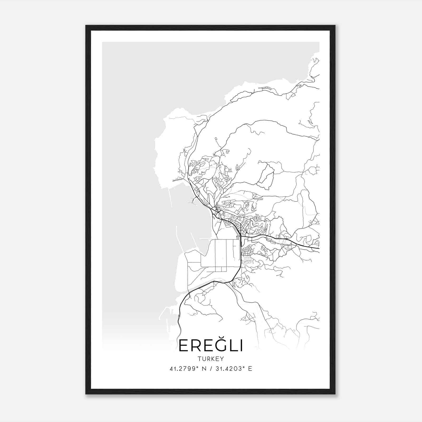 Eregli Turkey Map Poster, Eregli City Road Wall Art Print