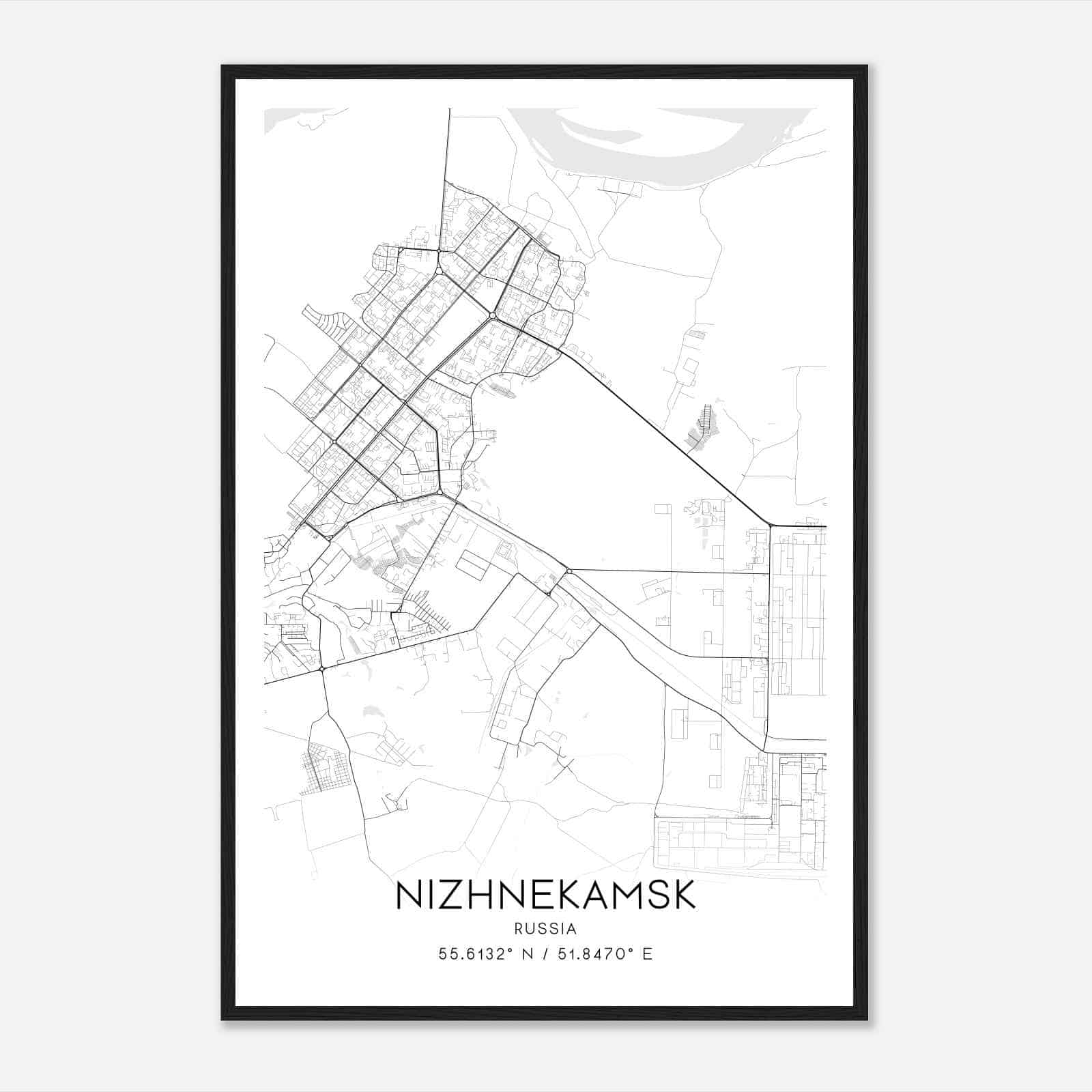 Nizhnekamsk Russia Map Poster, Nizhnekamsk City Road Wall Art Print