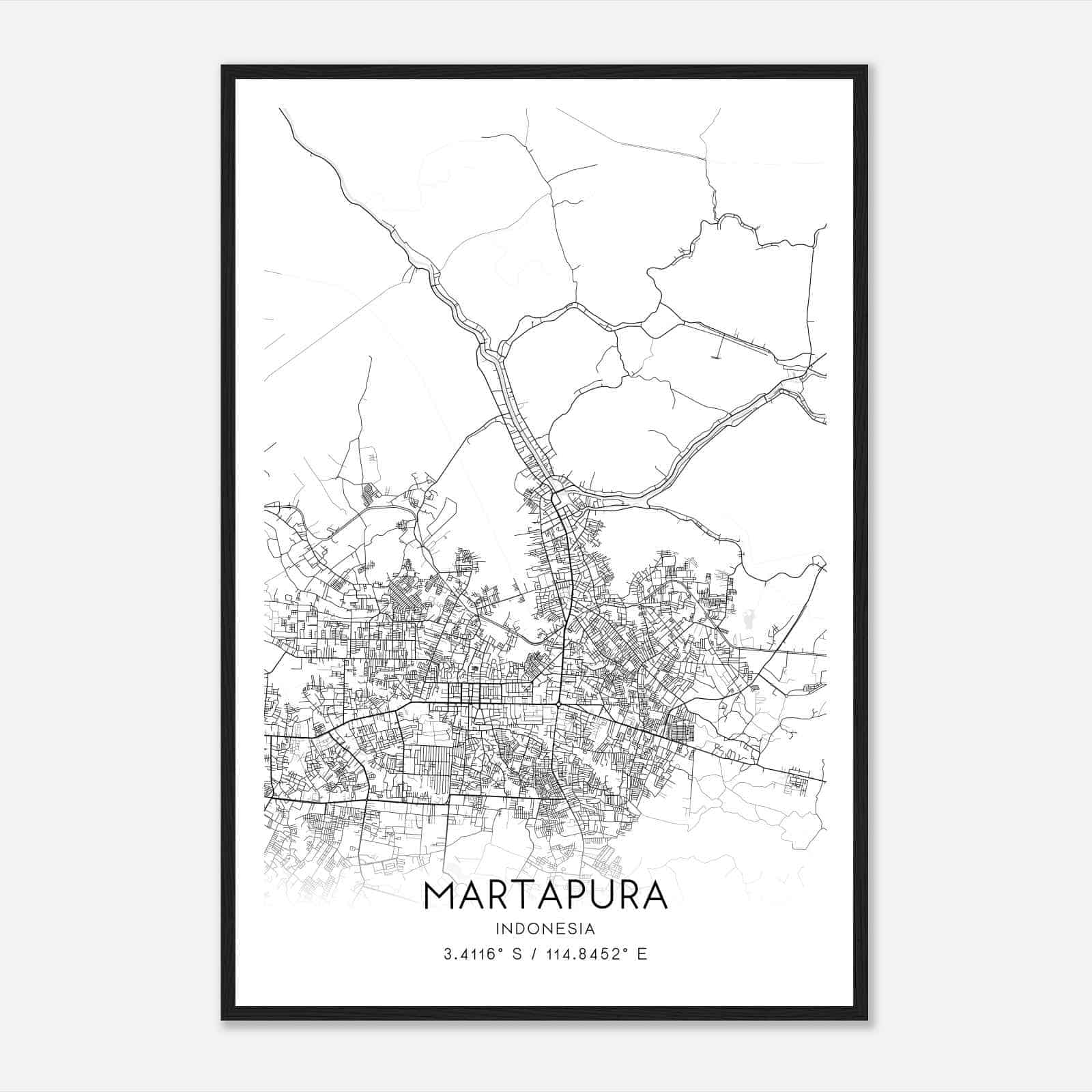 Martapura Indonesia Map Poster, Martapura City Road Wall Art Print