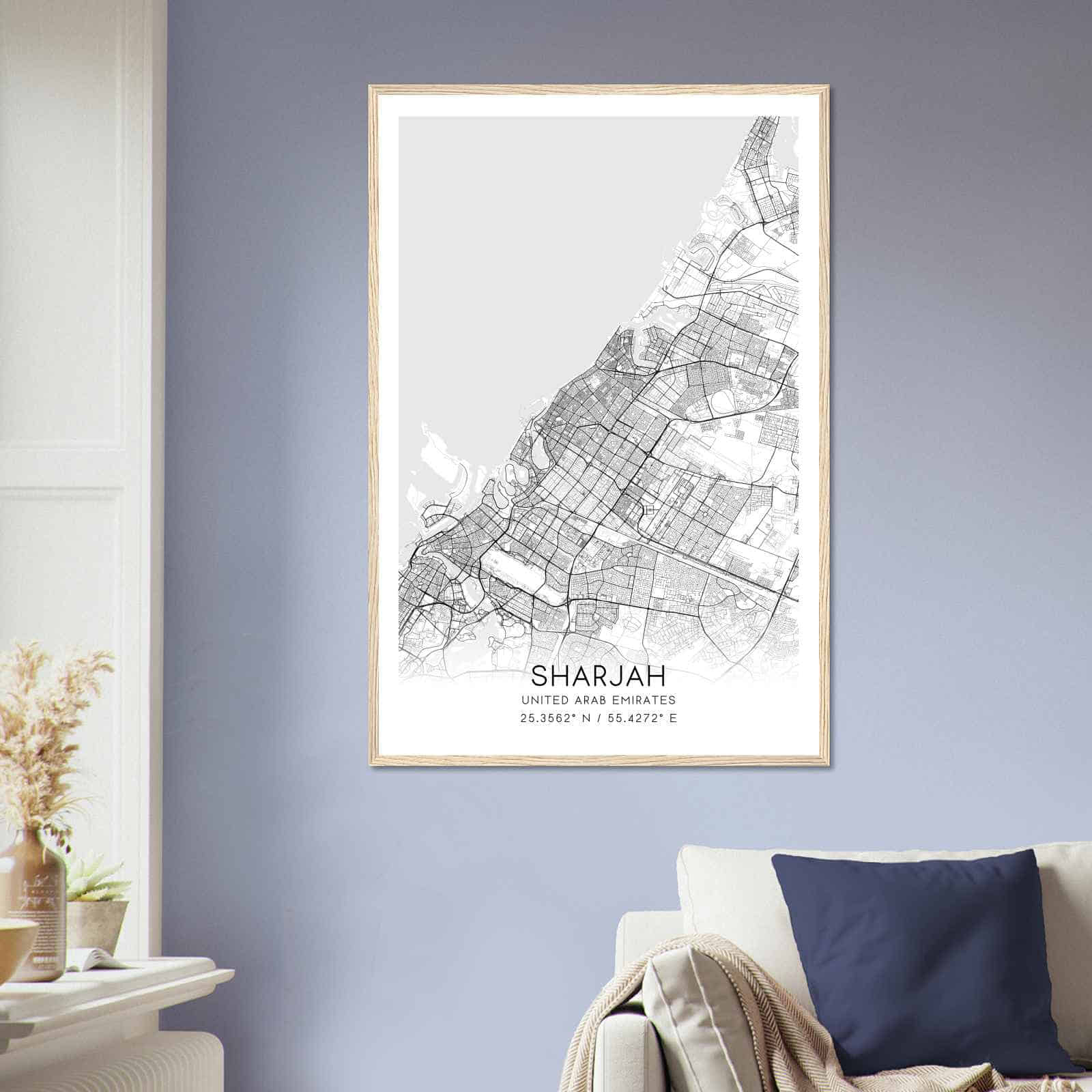 Sharjah United Arab Emirates Map Poster, Sharjah City Road Wall Art Print
