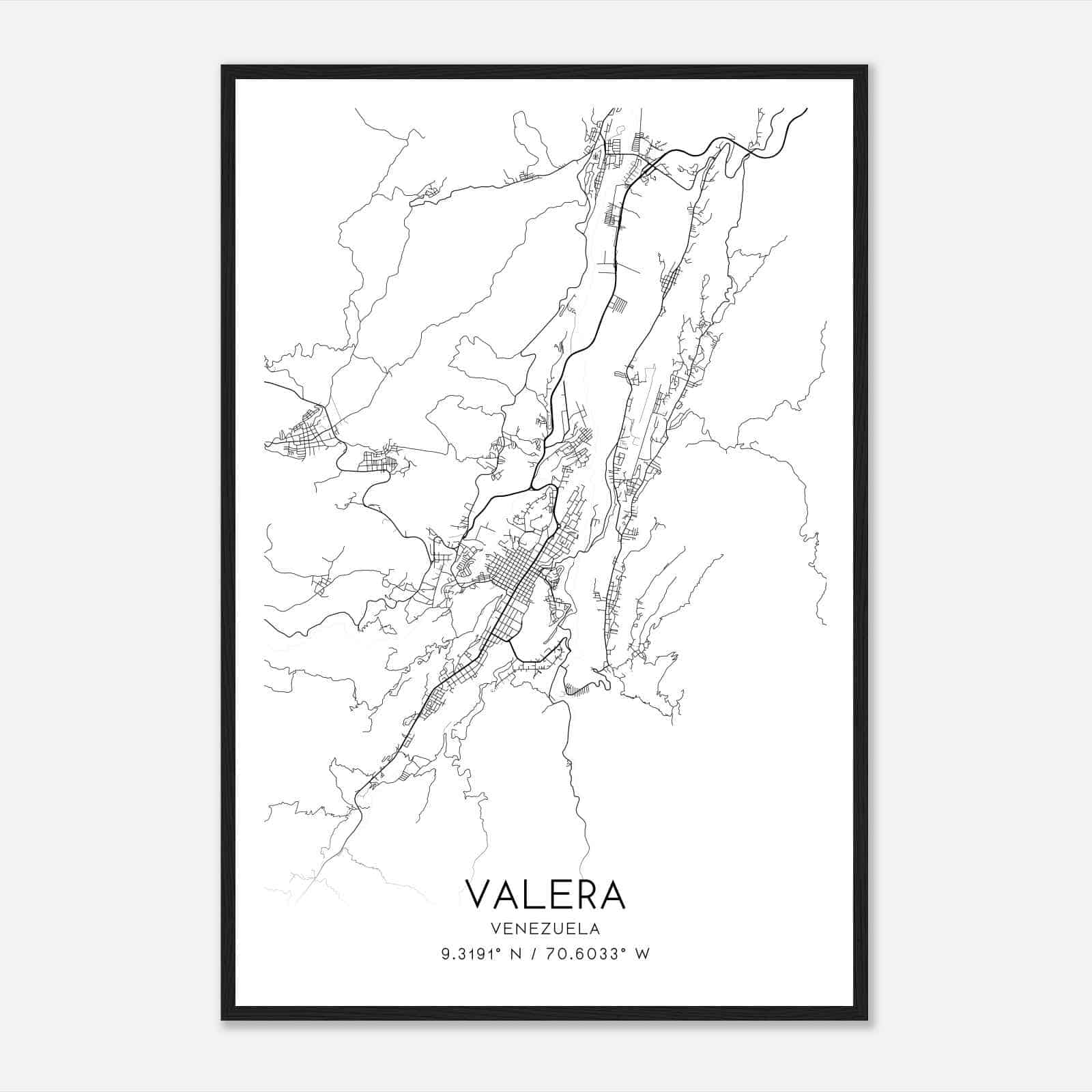 Valera Venezuela Map Poster, Valera City Road Wall Art Print