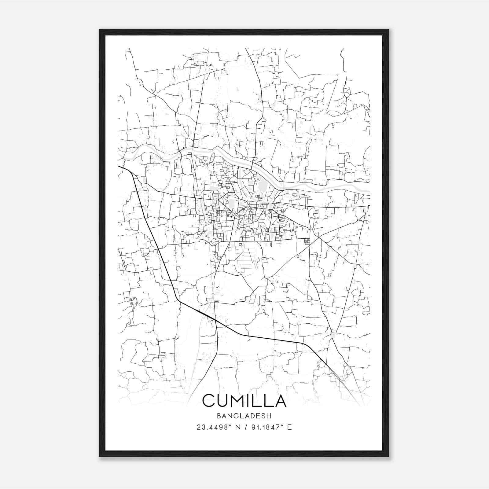 Cumilla Bangladesh Map Poster, Cumilla City Road Wall Art Print