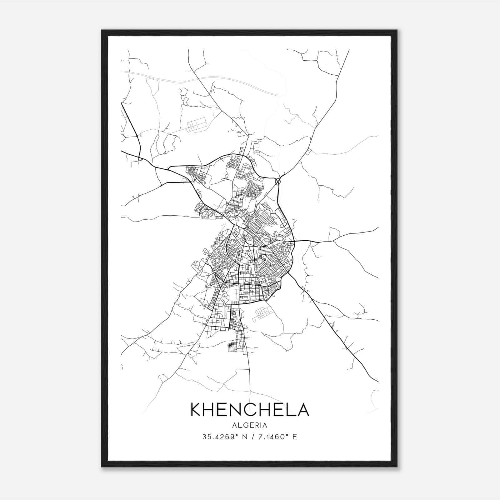 Khenchela Algeria Map Poster, Khenchela City Road Wall Art Print