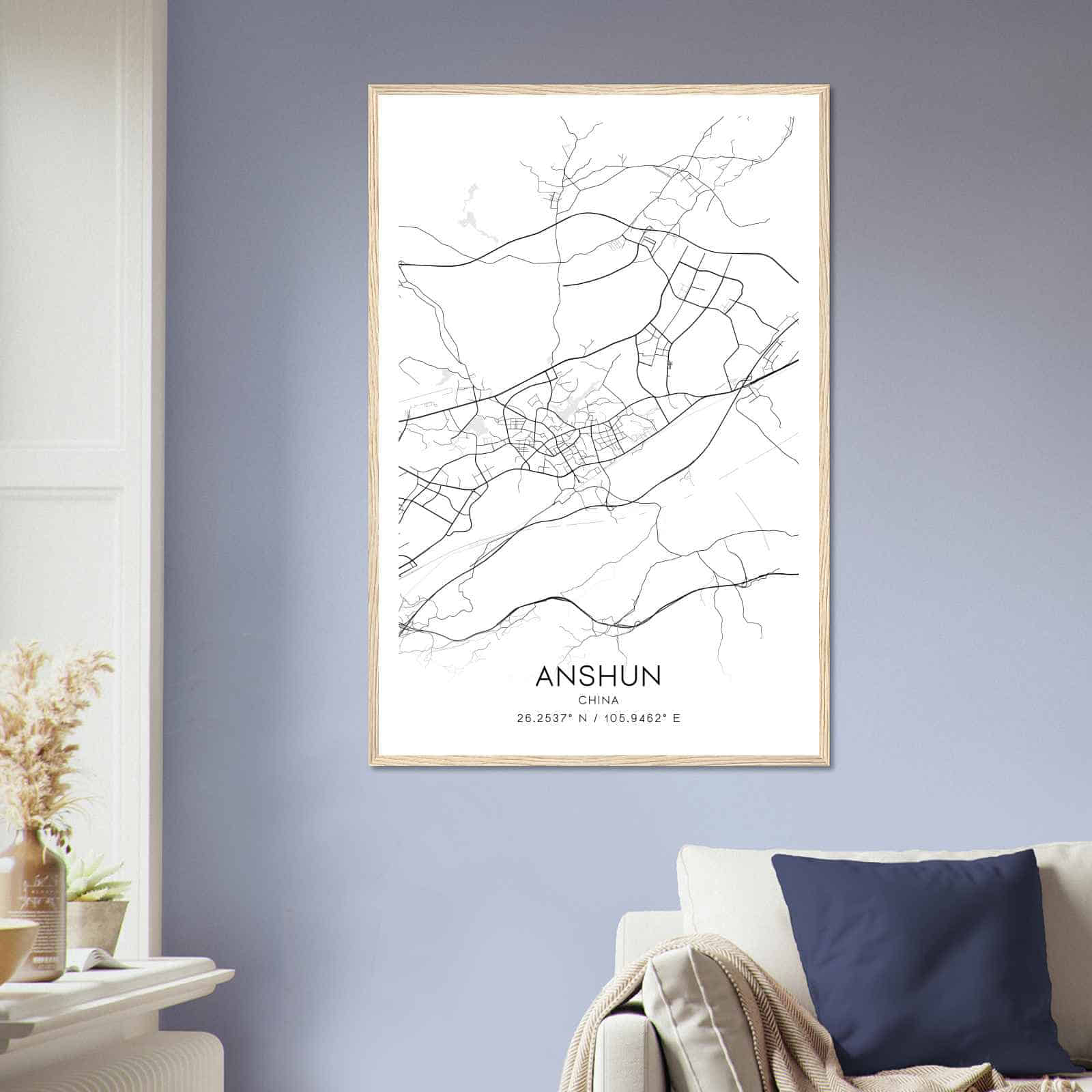 Anshun China Map Poster, Anshun City Road Wall Art Print