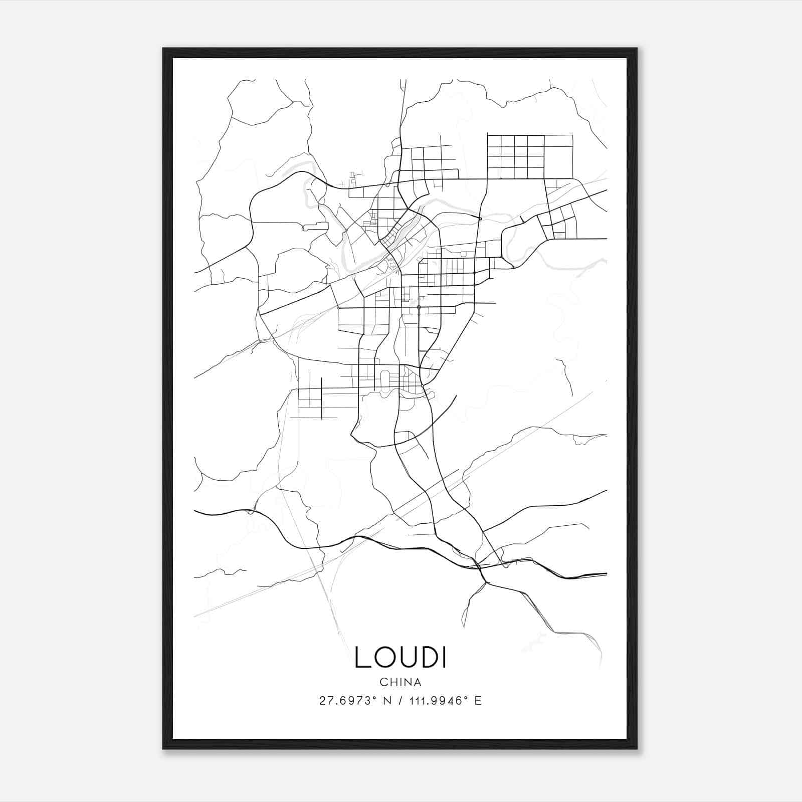 Loudi China Map Poster, Loudi City Road Wall Art Print
