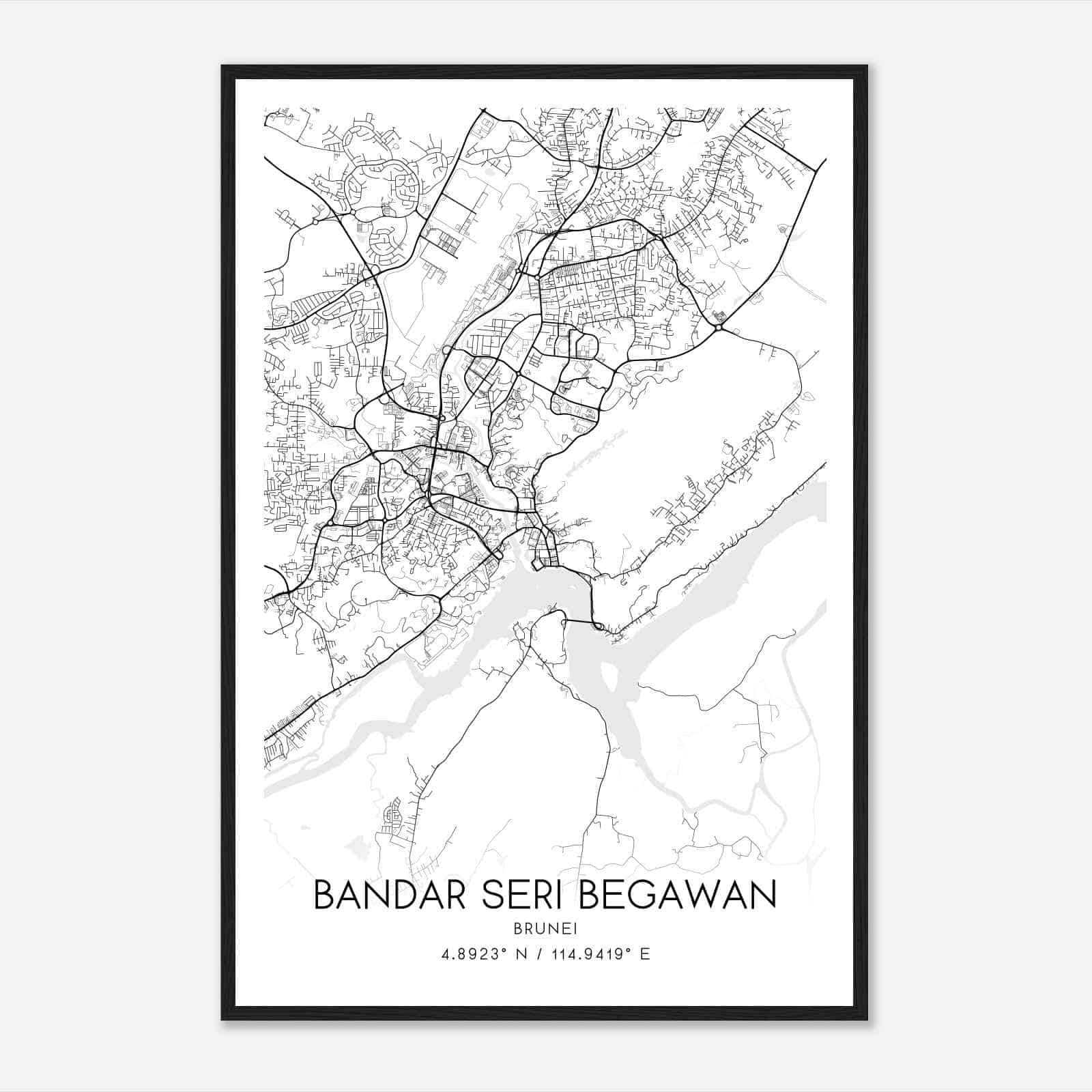 Bandar Seri Begawan Brunei Map Poster, Bandar Seri Begawan City Road Wall Art Print