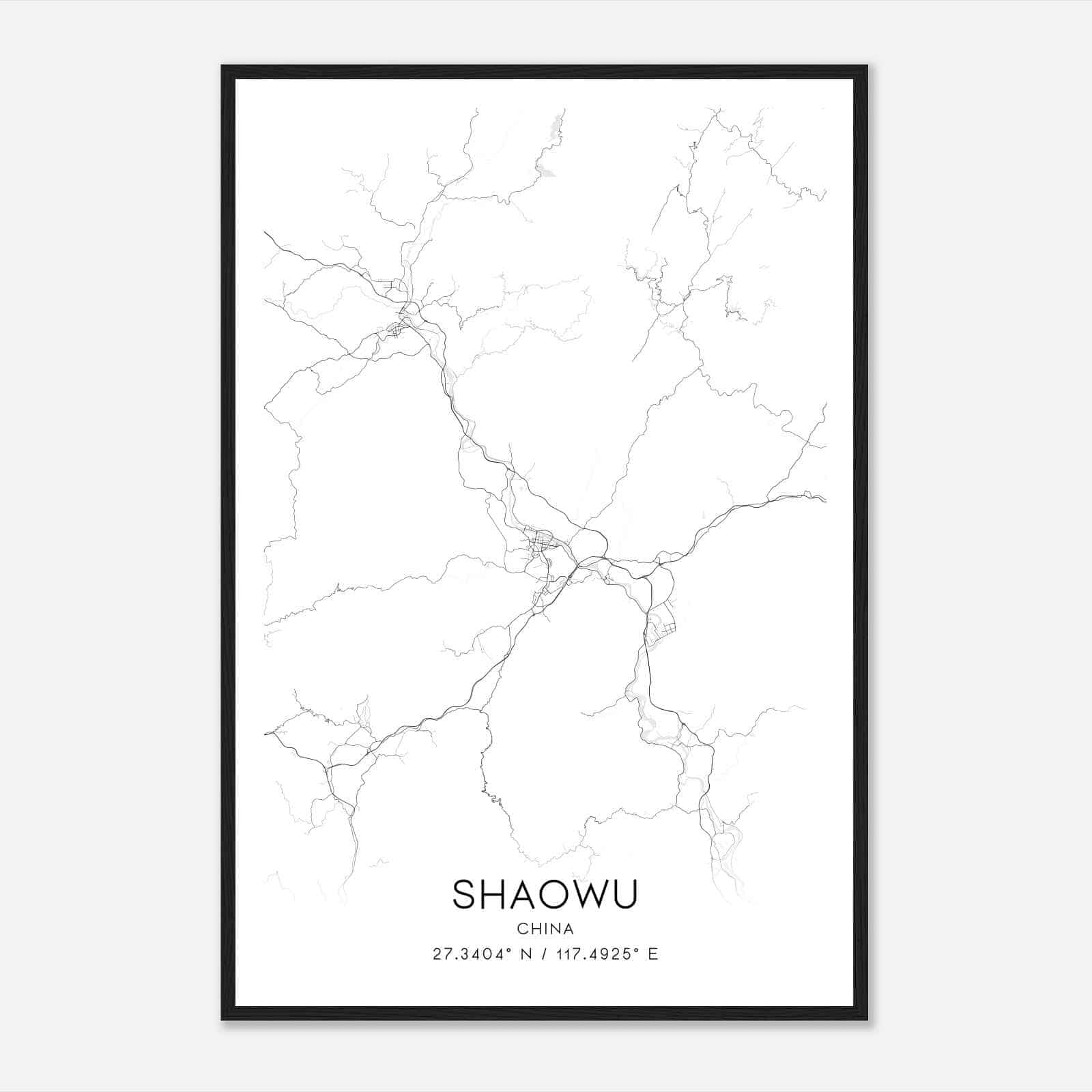 Shaowu China Map Poster, Shaowu City Road Wall Art Print