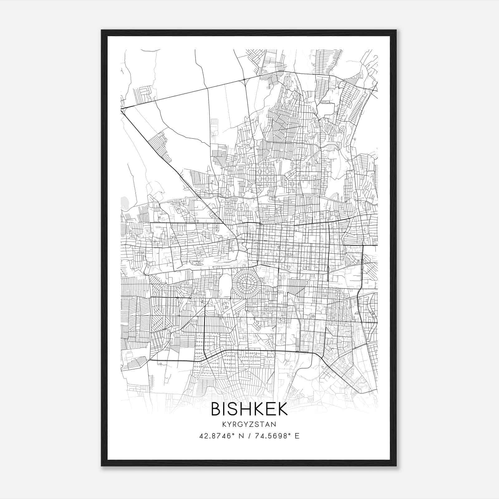 Bishkek Kyrgyzstan Map Poster, Bishkek City Road Wall Art Print