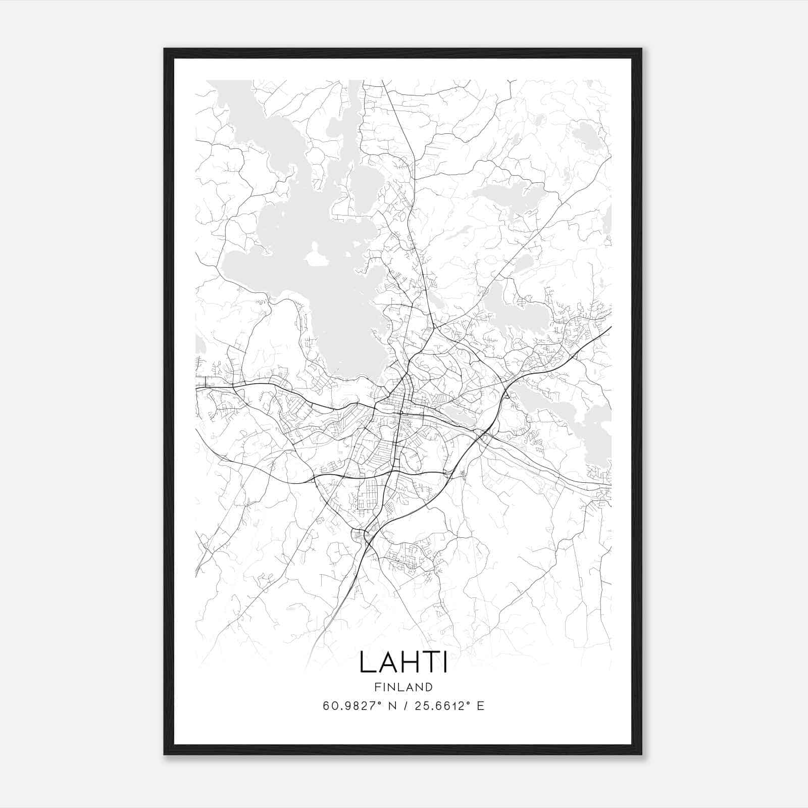 Lahti Finland Map Poster, Lahti City Road Wall Art Print