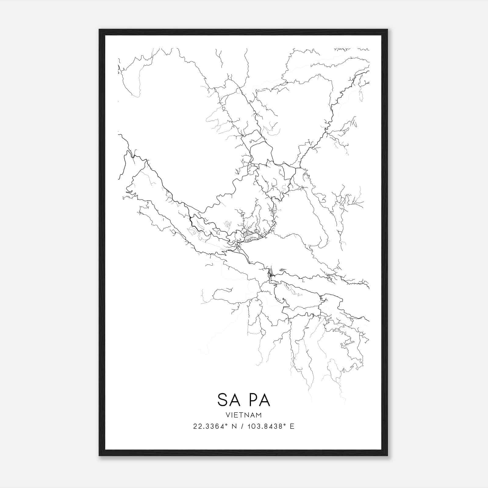 Sa Pa Vietnam Map Poster, Sa Pa City Road Wall Art Print