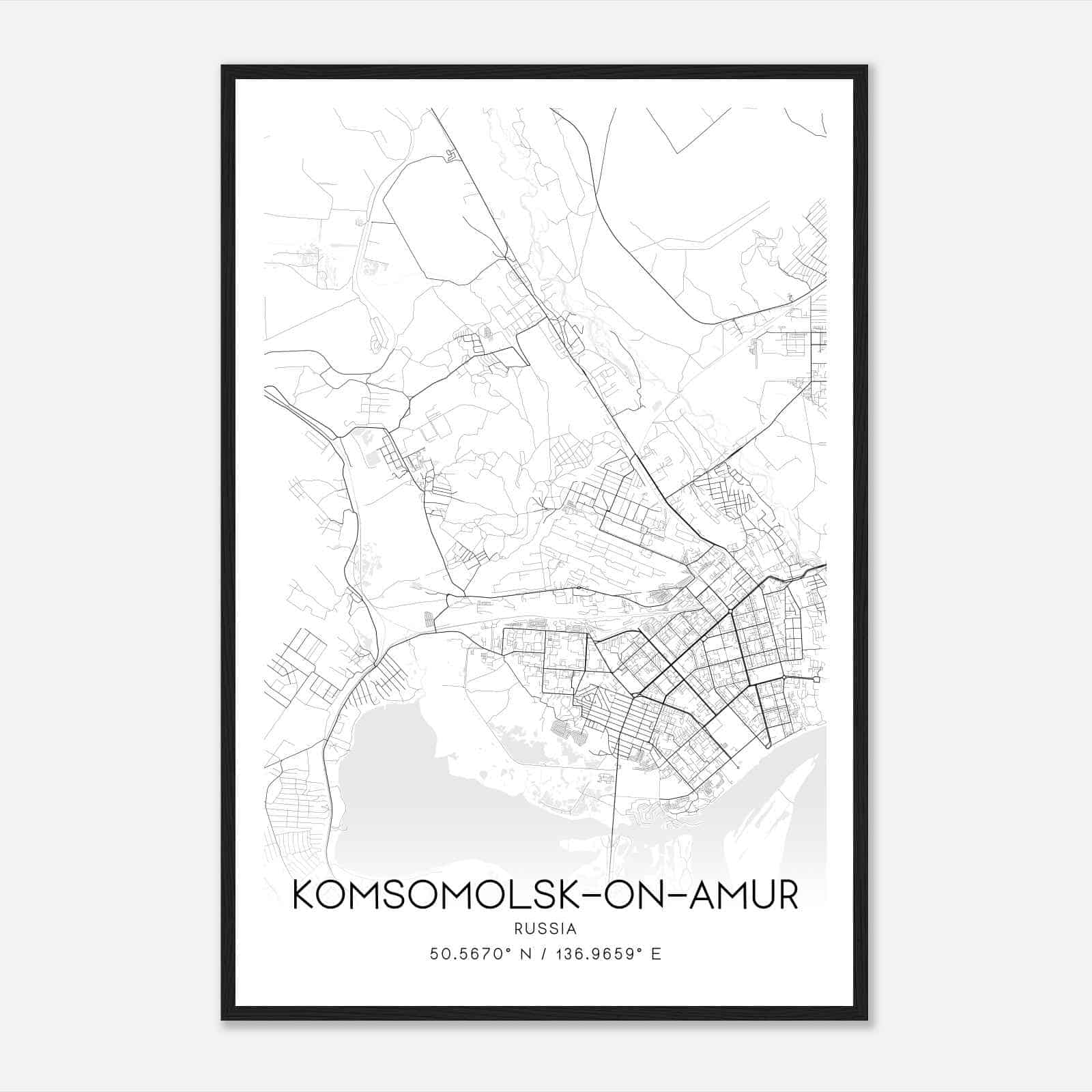 KomsomolskonAmur Russia Map Poster, KomsomolskonAmur City Road Wall Art Print