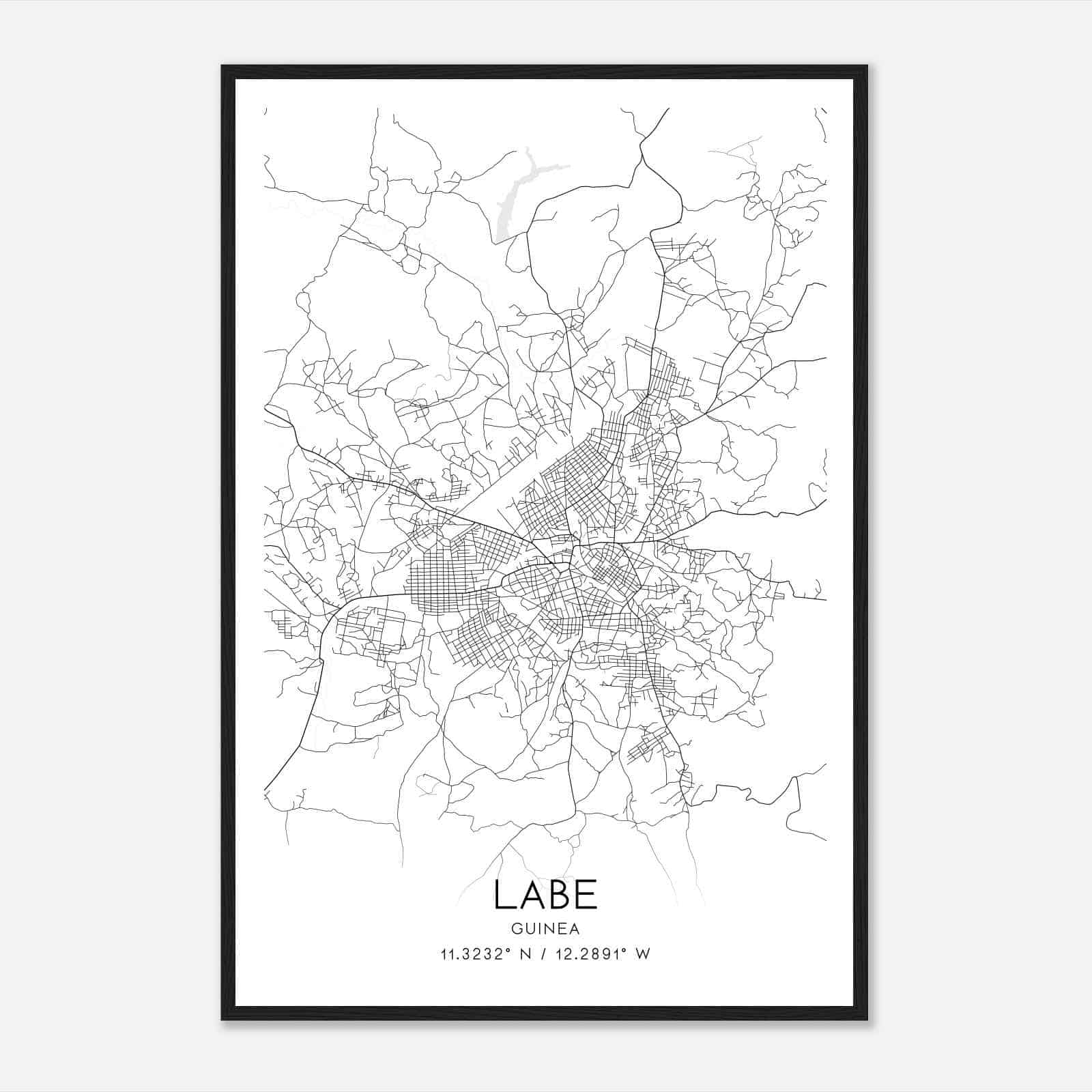 Labe Guinea Map Poster, Labe City Road Wall Art Print