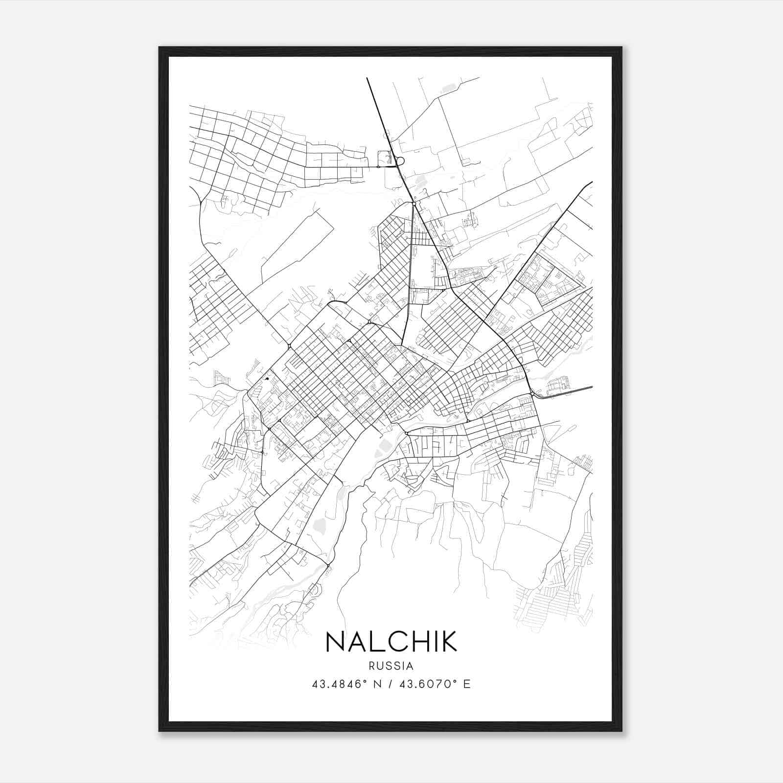 Nalchik Russia Map Poster, Nalchik City Road Wall Art Print