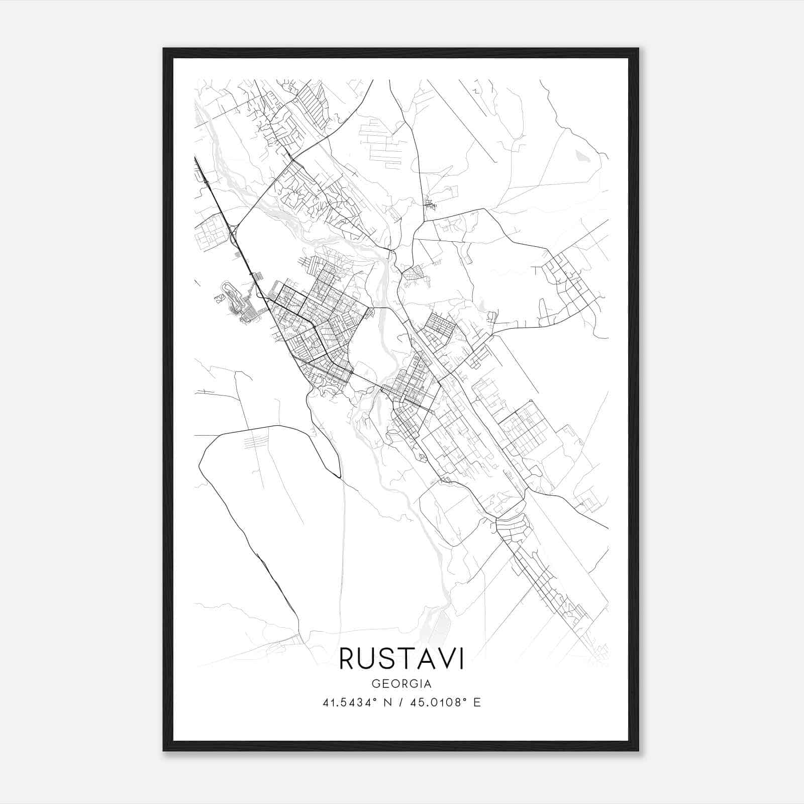 Rustavi Georgia Map Poster, Rustavi City Road Wall Art Print