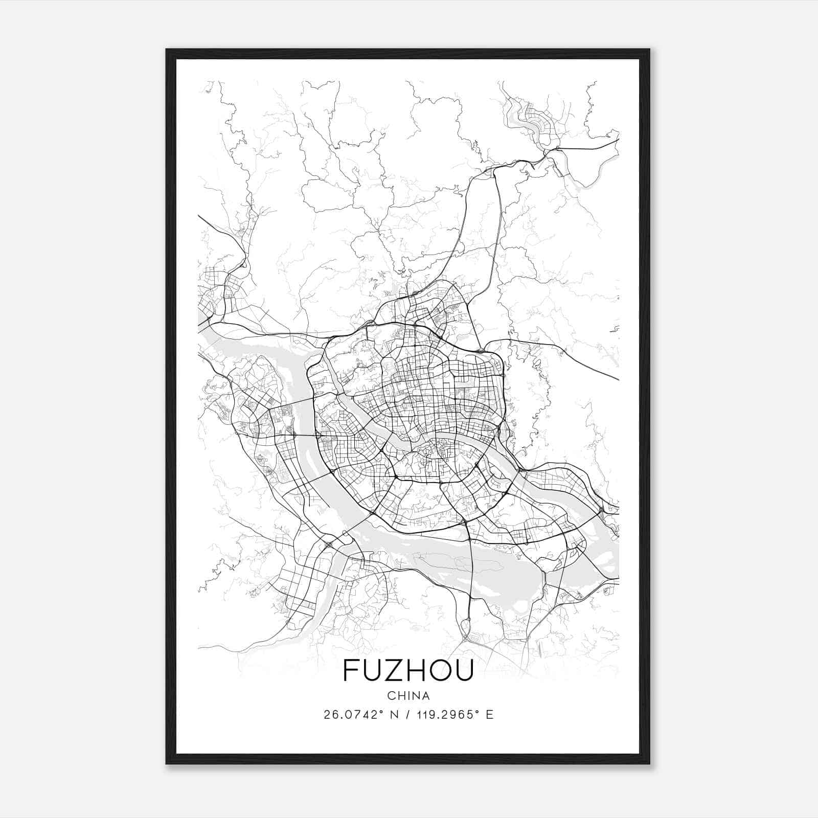 Fuzhou China Map Poster, Fuzhou City Road Wall Art Print