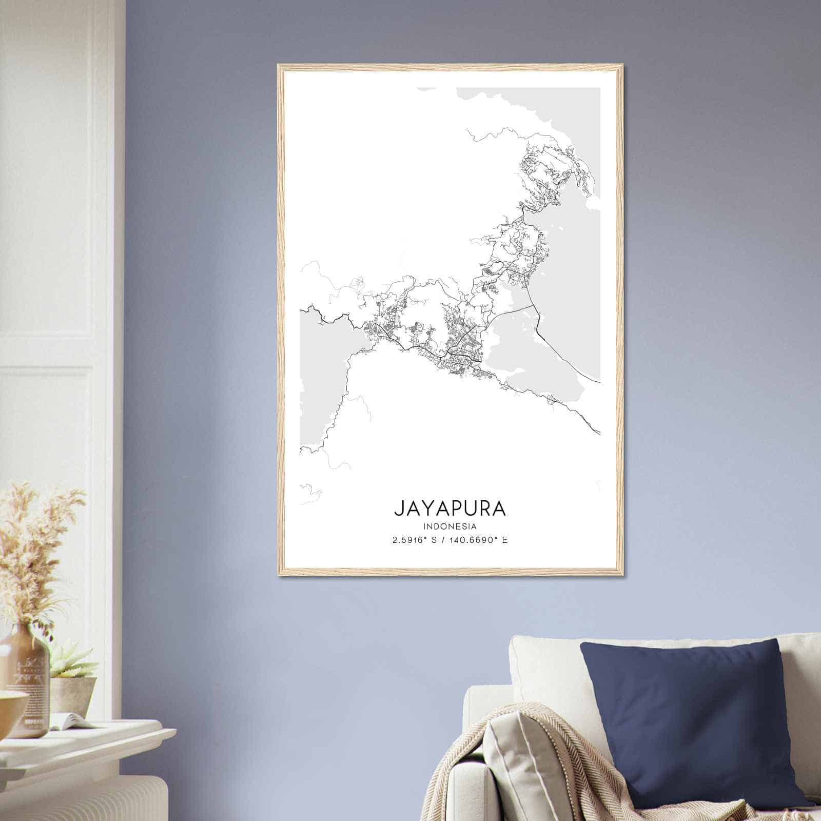 Jayapura Indonesia Map Poster, Jayapura City Road Wall Art Print