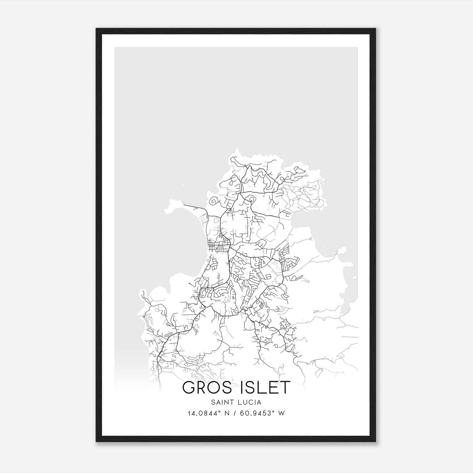 Gros Islet Saint Lucia Map Poster, Gros Islet City Road Wall Art Print