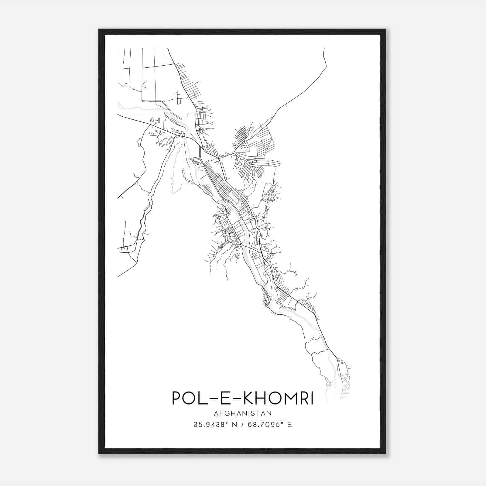PoleKhomri Afghanistan Map Poster, PoleKhomri City Road Wall Art Print