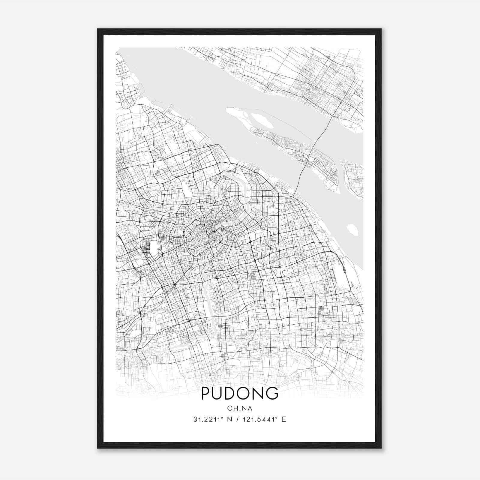 Pudong China Map Poster, Pudong City Road Wall Art Print