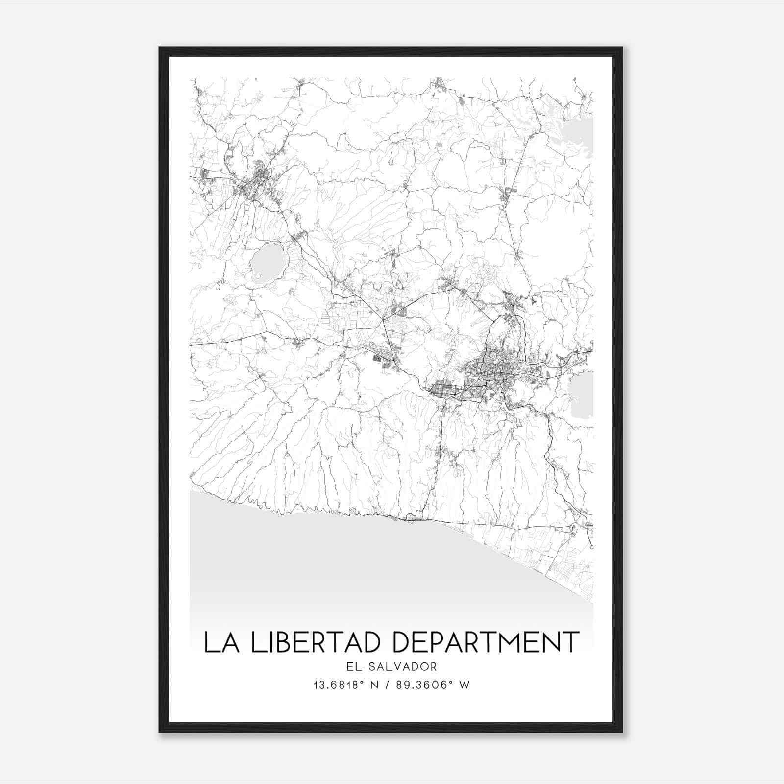 La Libertad Department El Salvador Map Poster, La Libertad Department City Road Wall Art Print