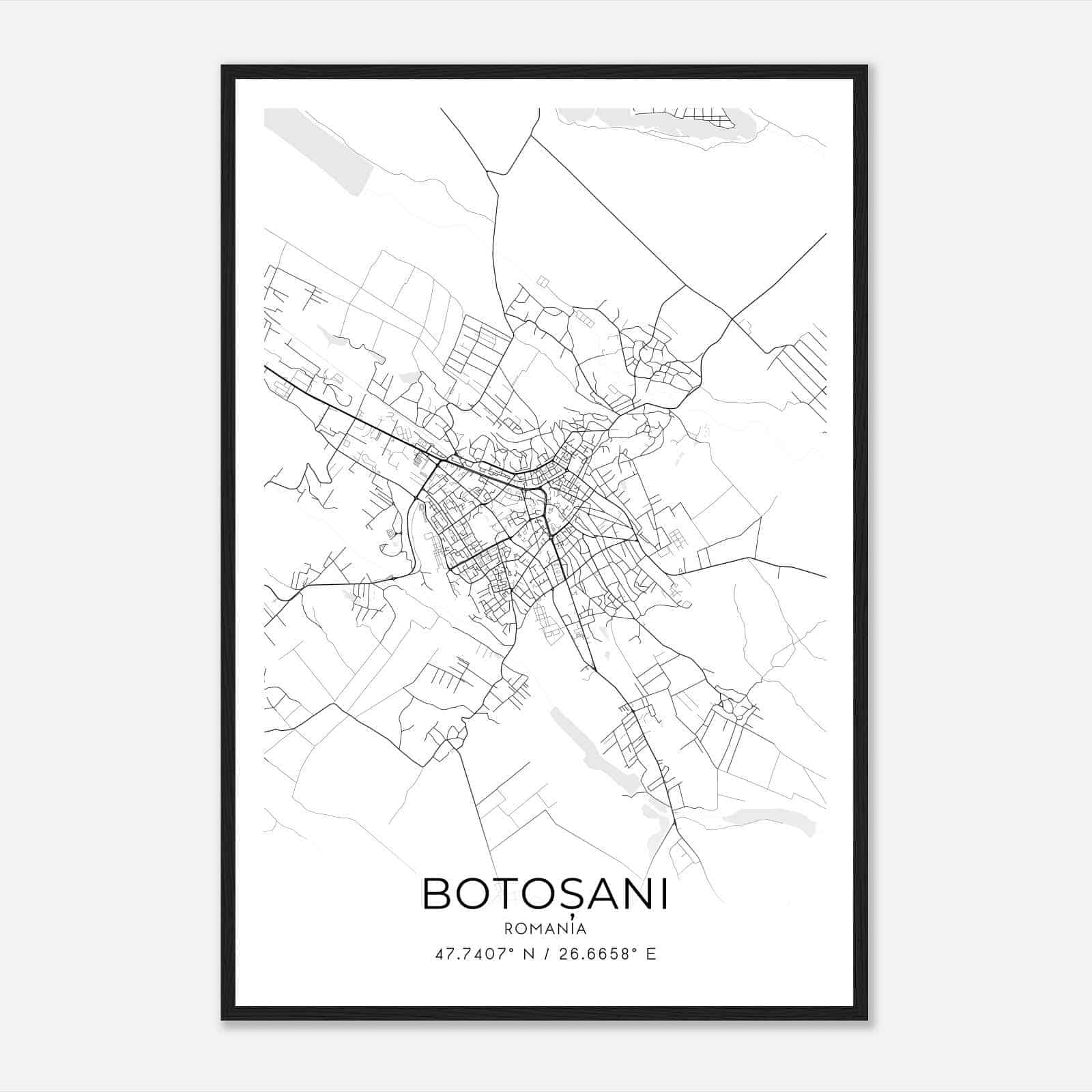 Botosani Romania Map Poster, Botosani City Road Wall Art Print